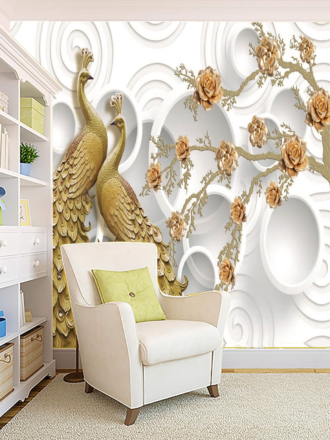 

KSHIRSA White & Brown Floral Printed Self Adhesive Removable Waterproof Wall Sticker