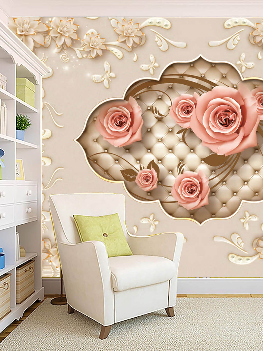 

KSHIRSA Pink & White Floral Self Adhesive Waterproof Removable Wall Sticker