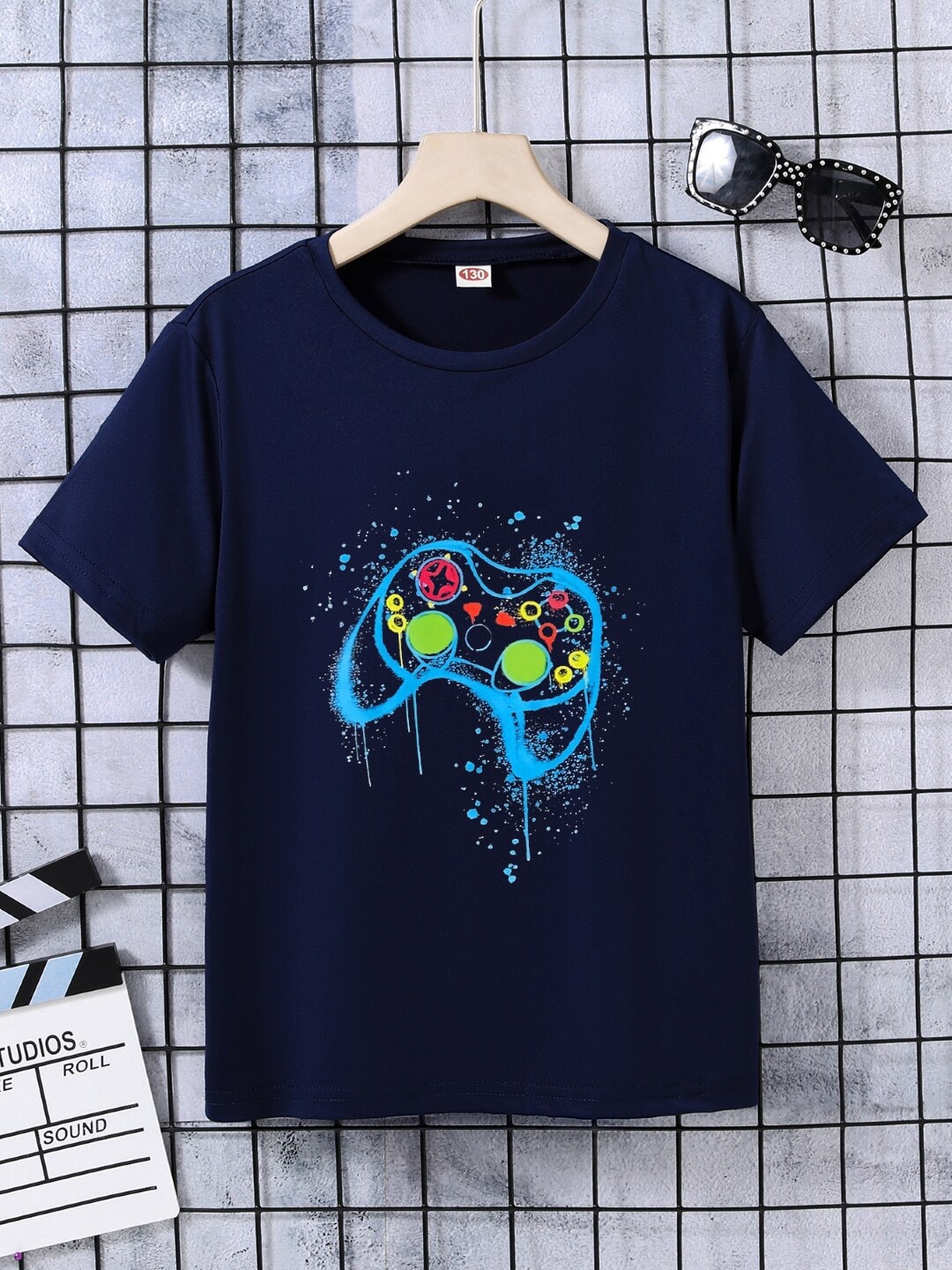 

StyleCast Boys Navy Blue Graphic Printed Short Sleeves T-shirt