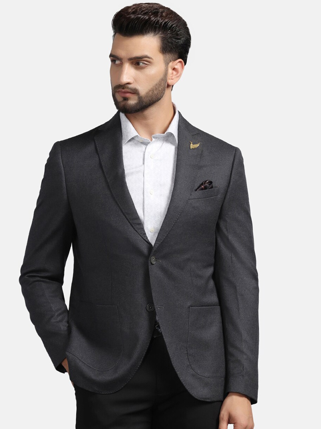 

Blackberrys Slim-Fit Single-Breasted Notched Lapel Collar Pure Wool Blazer, Grey