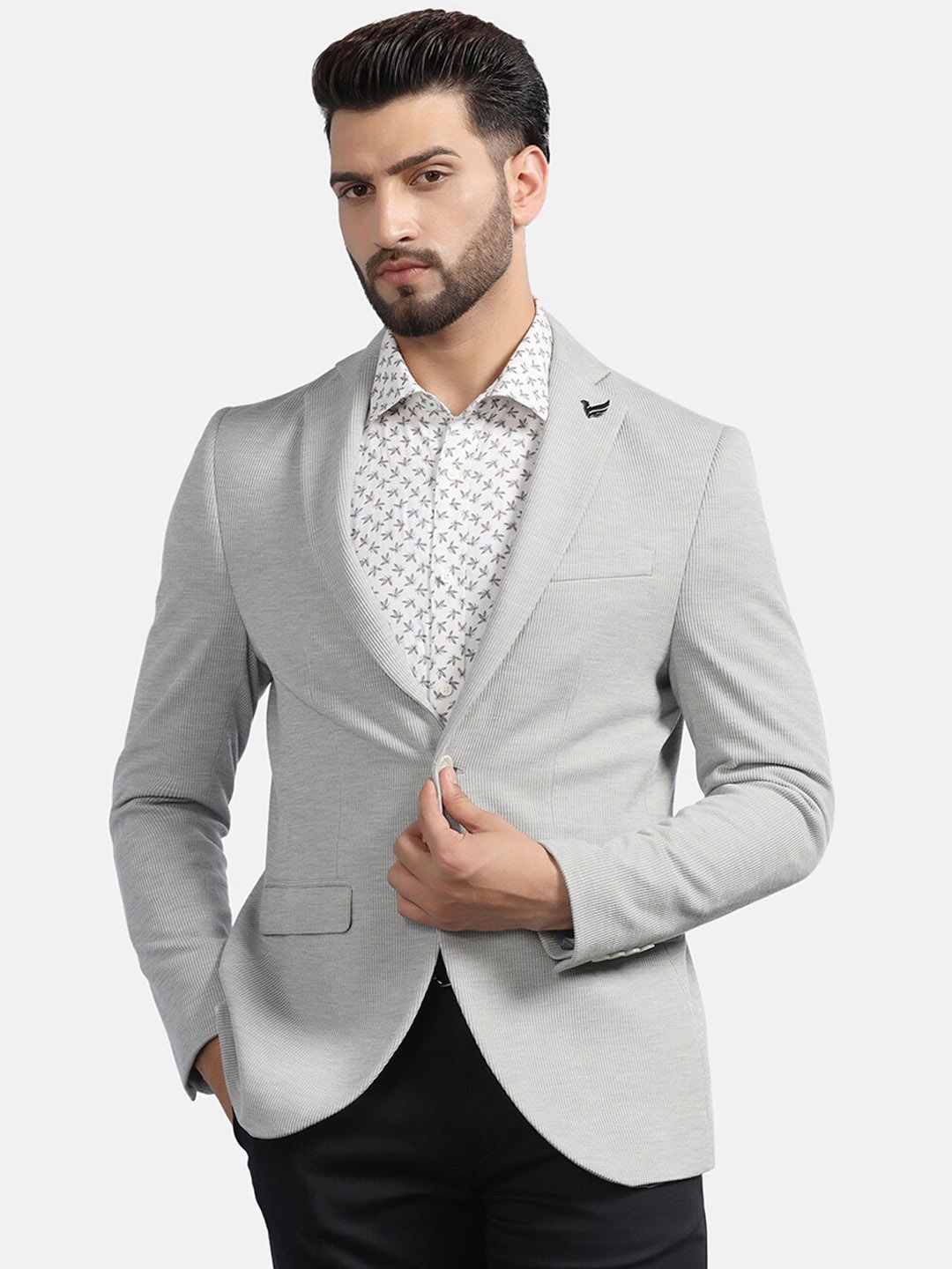 

Blackberrys Striped Slim-Fit Single-Breasted Casual Blazer, Grey