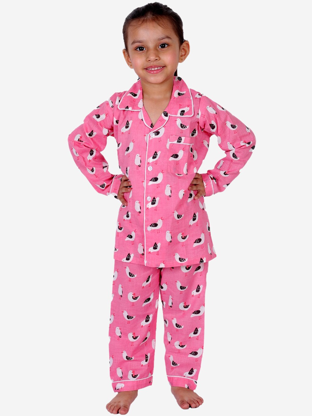 

Superminis Girls Conversational Printed Shirt With Pyjamas, Pink