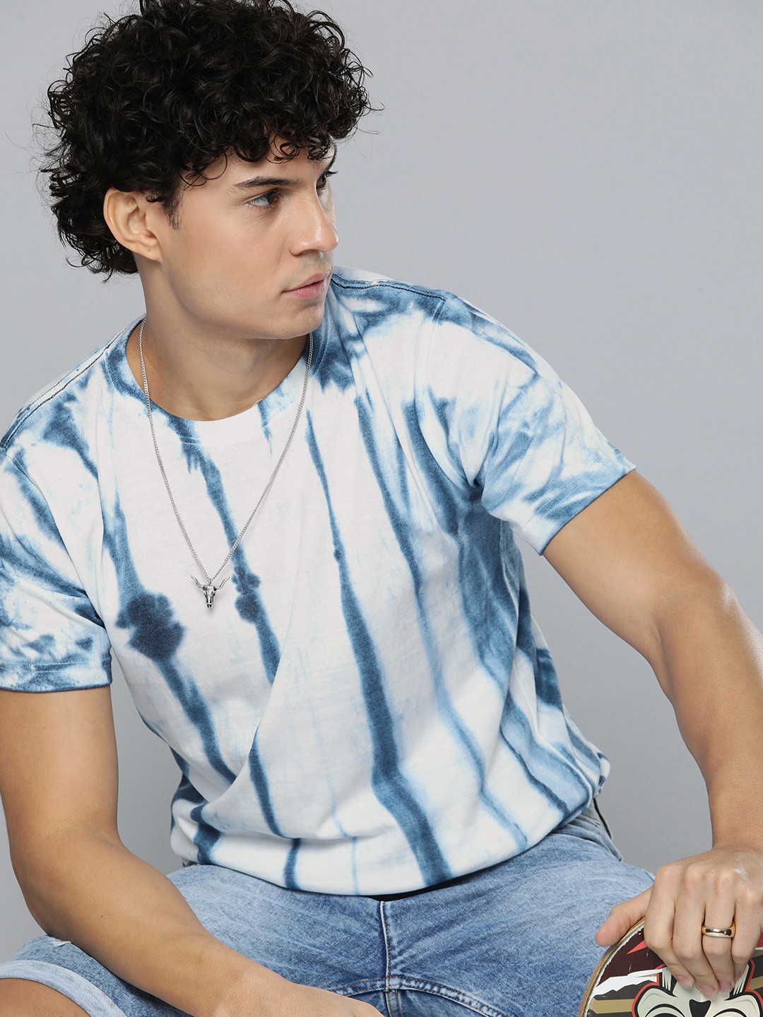 

R.Code by The Roadster Life Co. Men Tie & Dye Printed T-shirt, White