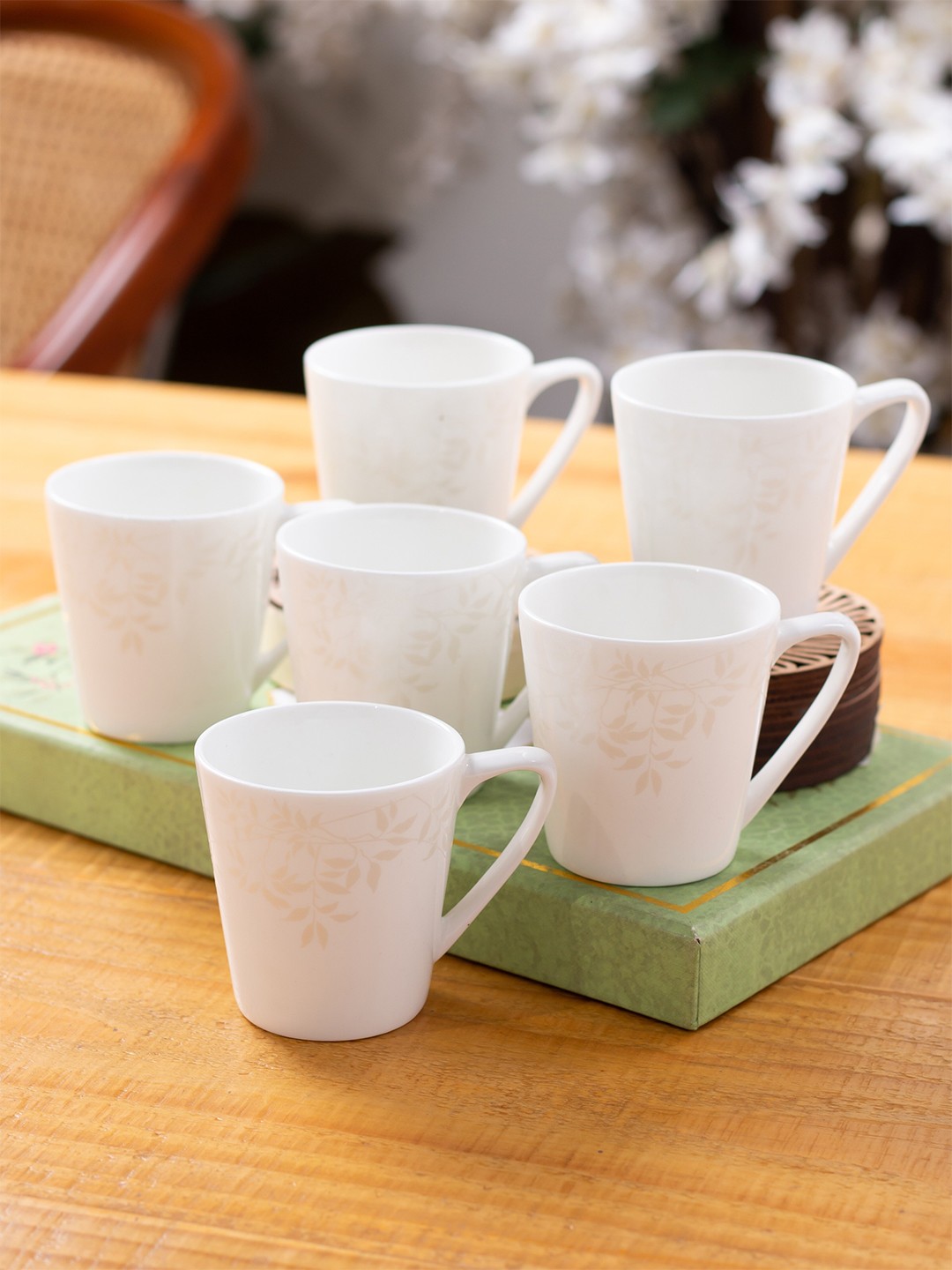 

CLAY CRAFT White 6 Pieces Printed Ceramic Glossy Cups 200ml each