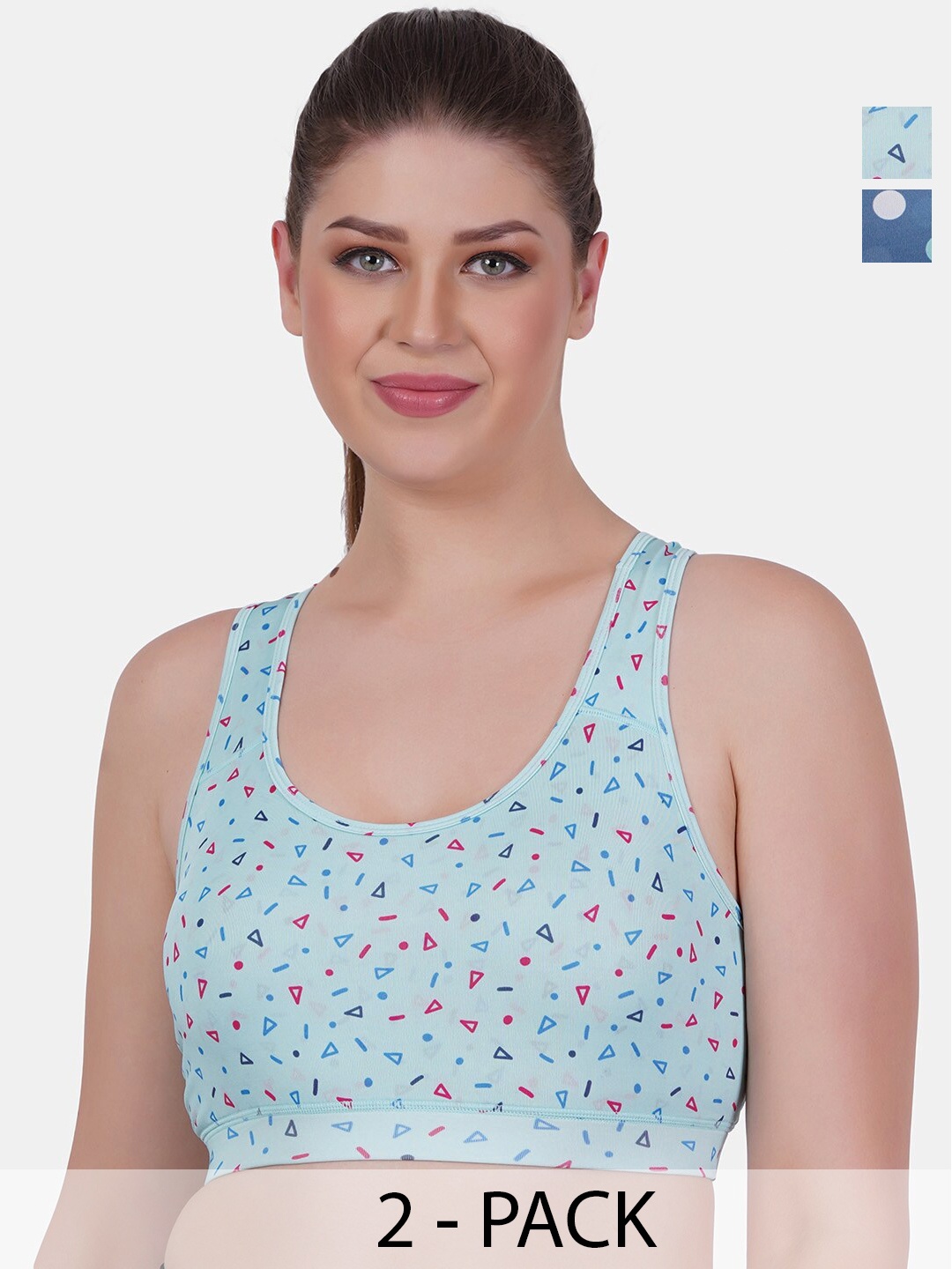 

Reveira Pack of 2 Geometric Printed Dry Fit Workout Bra With All Day Comfort, Turquoise blue