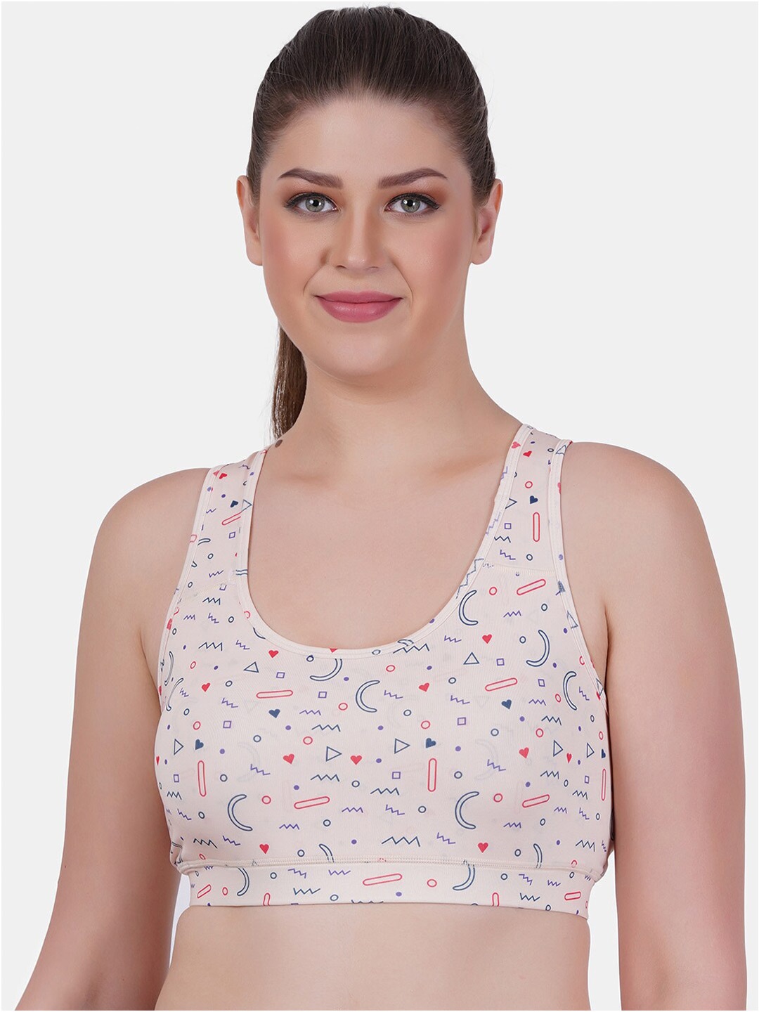 

Reveira Geometric Printed Dry Fit Workout Bra With All Day Comfort, Cream