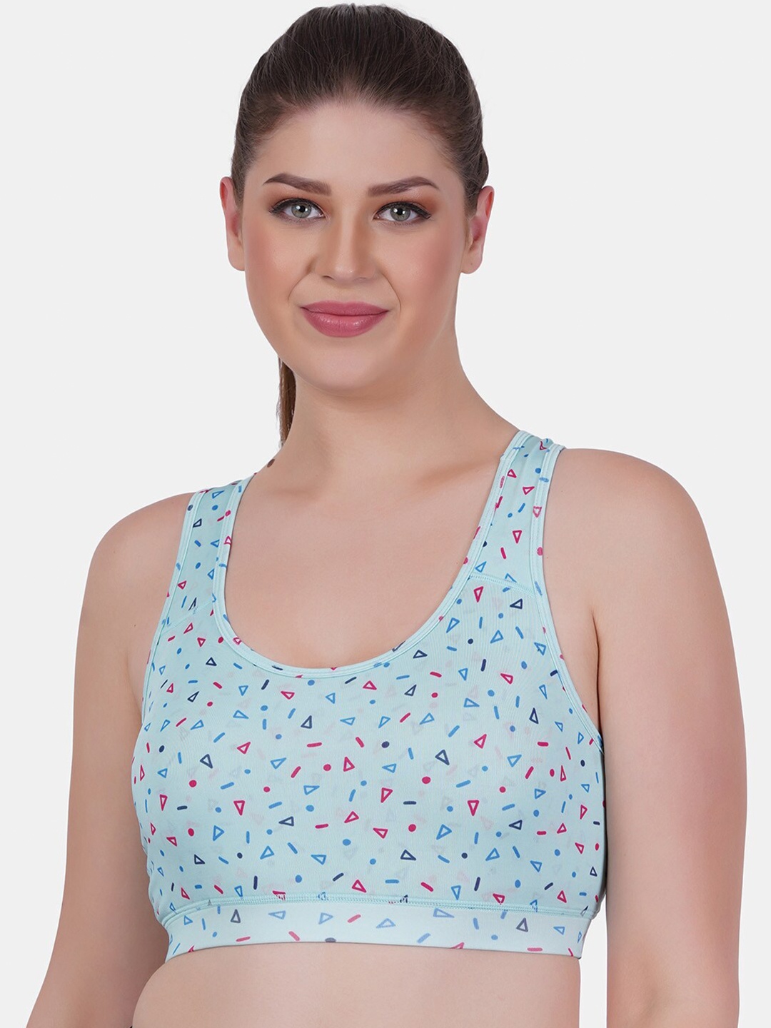 

Reveira Geometric Printed Medium Coverage Workout Bra, Blue
