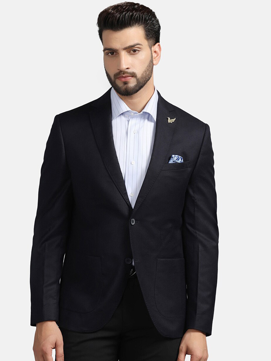 

Blackberrys Slim-Fit Single-Breasted Notched Lapel Collar Pure Wool Blazer, Navy blue