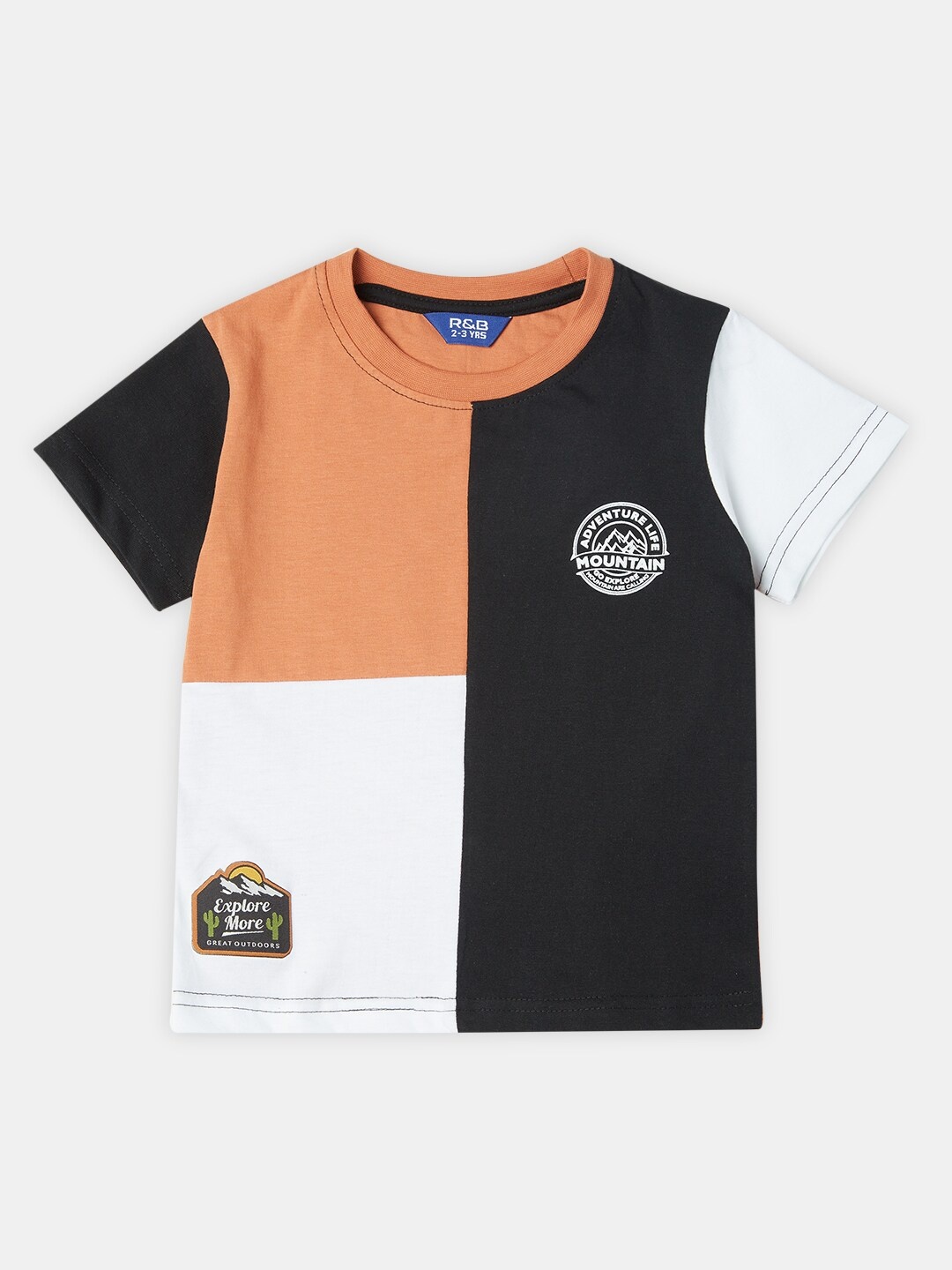 

R&B Boys Colourblocked Cotton Regular Fit T-shirt, Brown