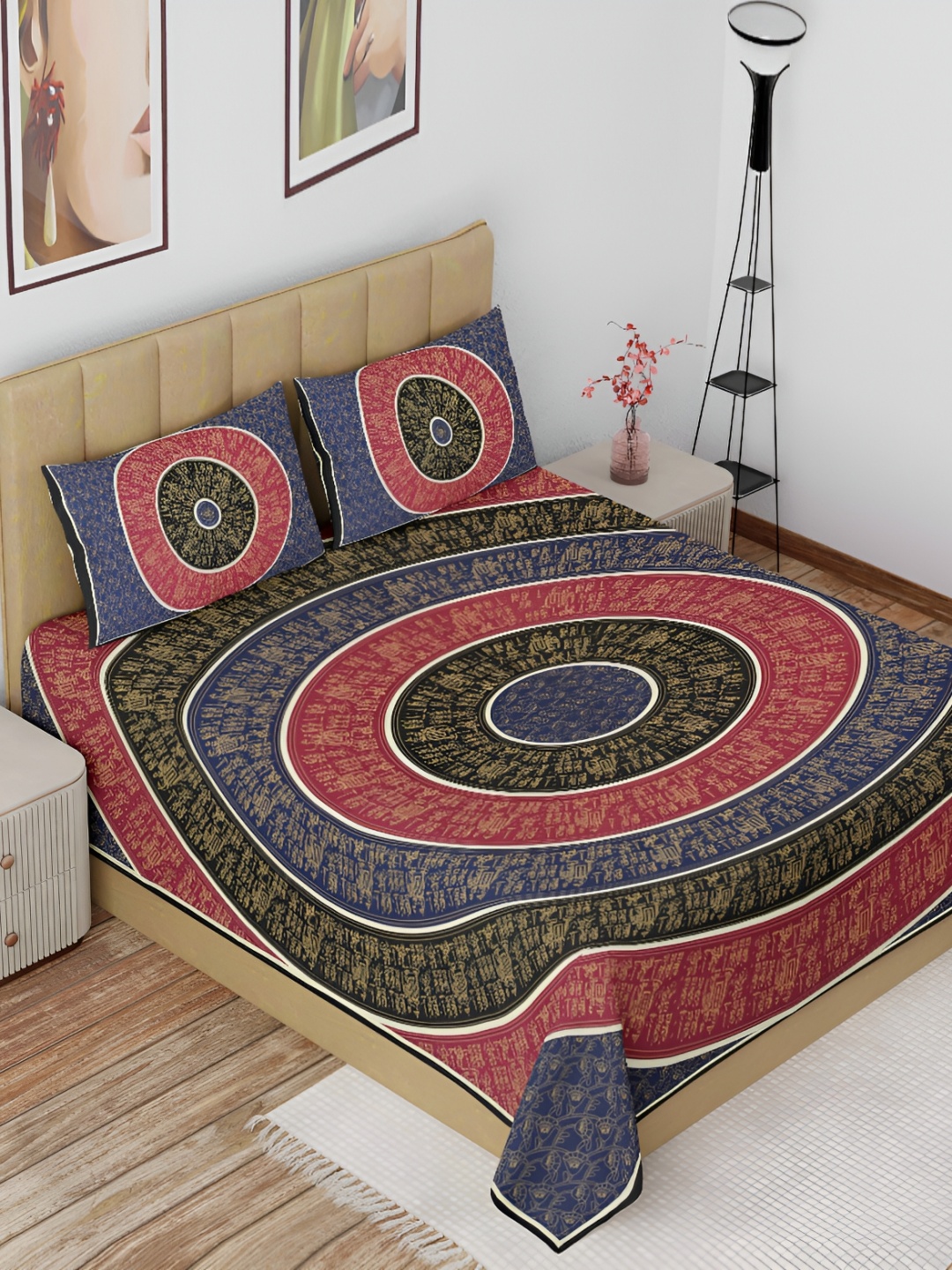 

The Craft Monk Black & Red Cotton 180 TC King Bedsheet with 2 Pillow Covers