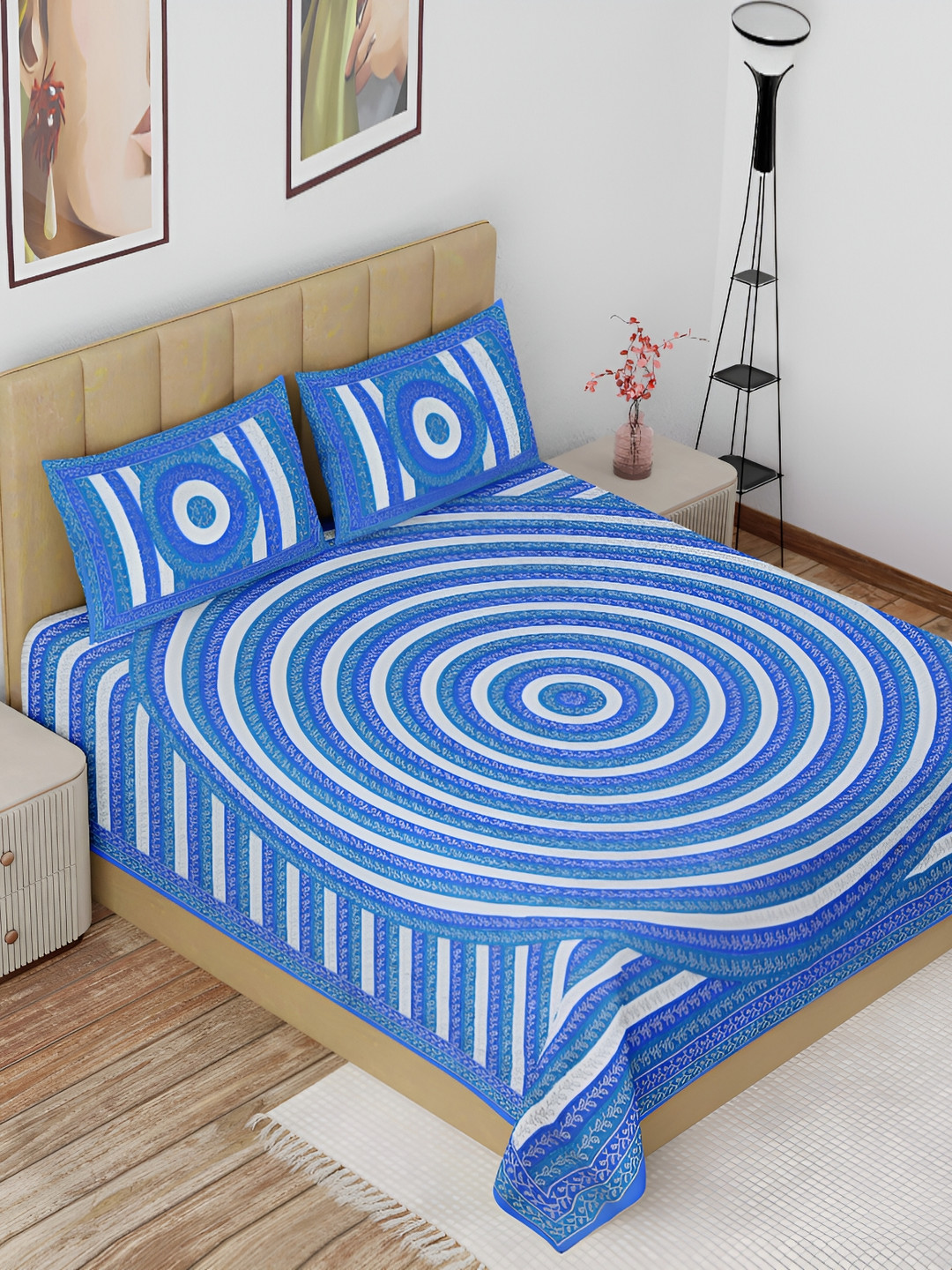 

The Craft Monk Blue & White cotton 180 TC King Bedsheet with 2 Pillow Covers