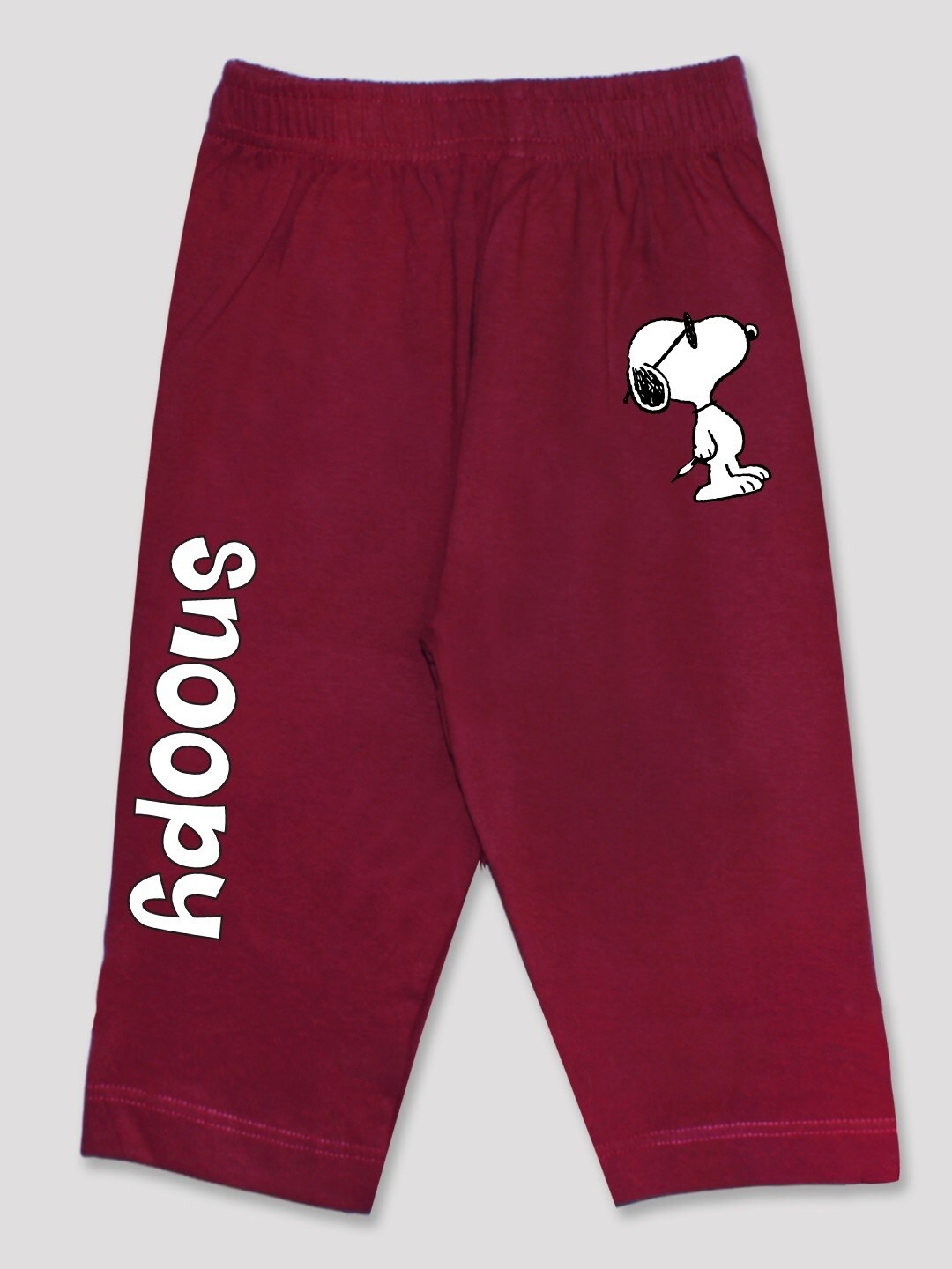 

Minute Mirth Girls Snoopy Printed Pure Cotton Capris, Burgundy