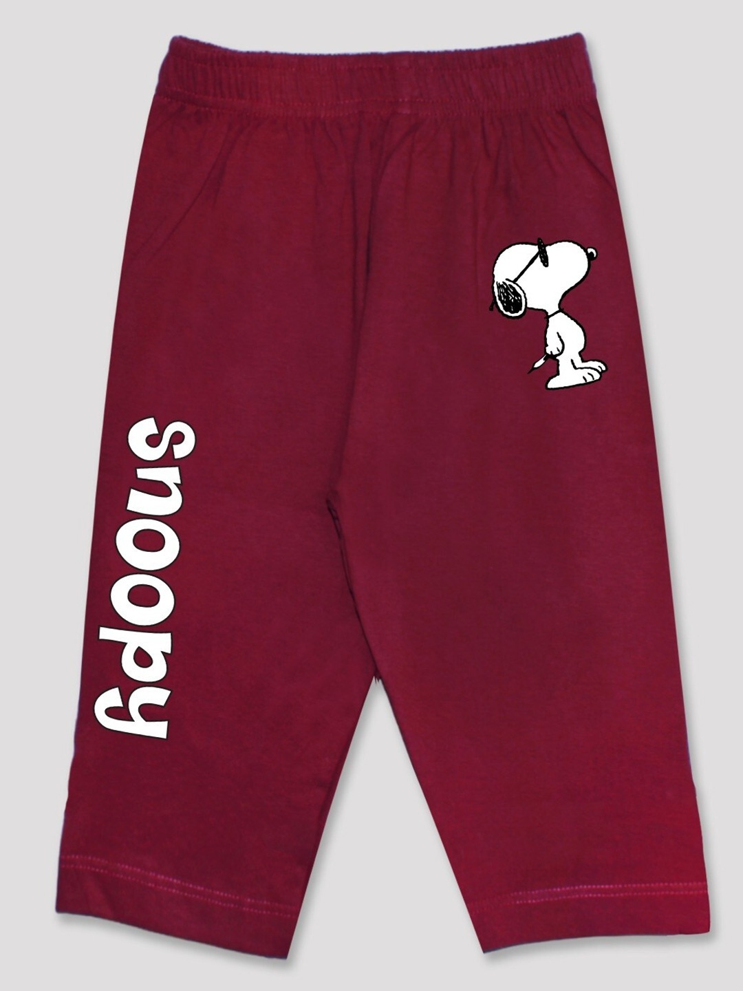 

Minute Mirth Girls Snoopy Printed Pure Cotton Capris, Burgundy