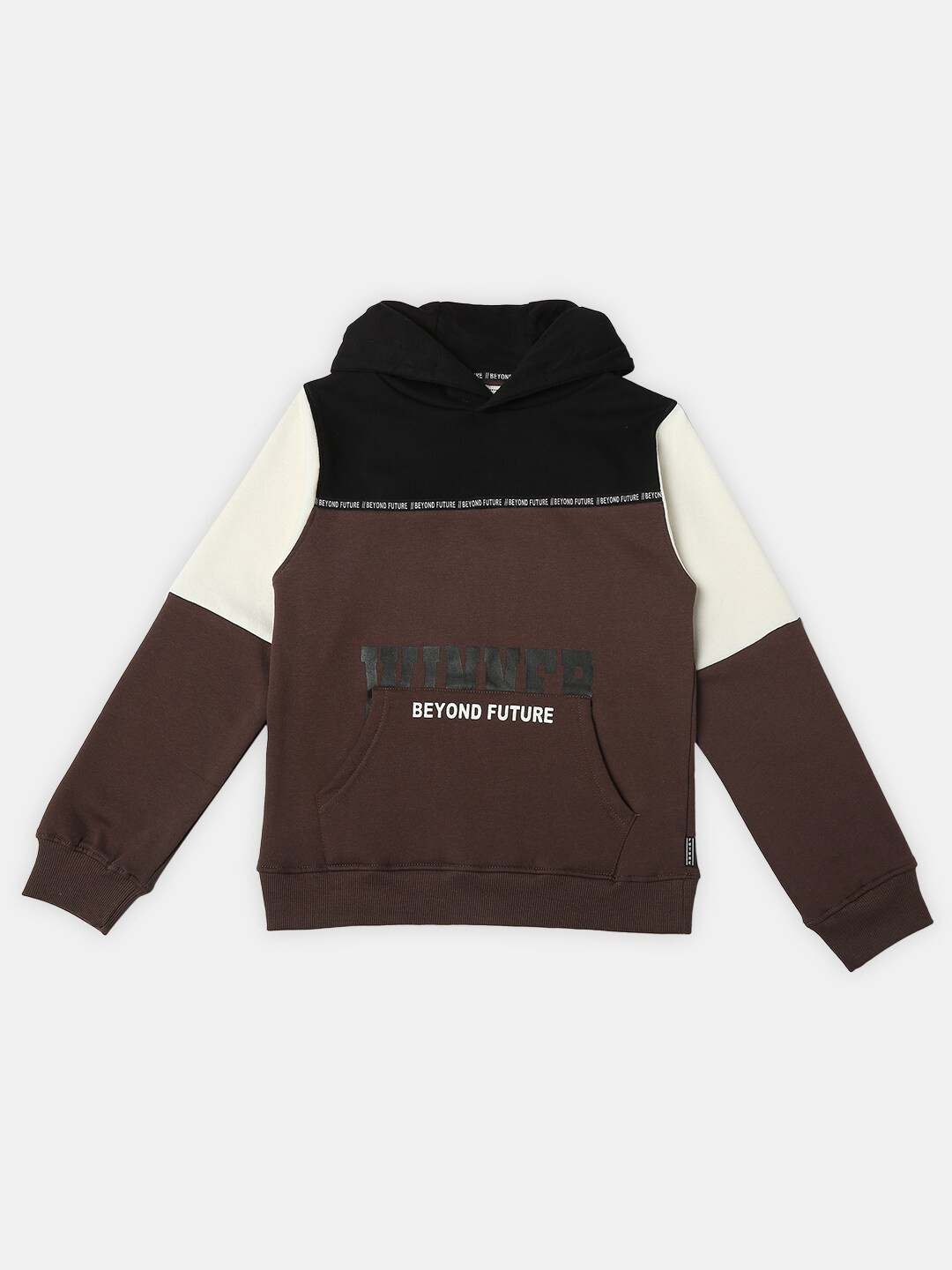 

R&B Boys Colourblocked Hooded Sweatshirt with Joggers, Brown