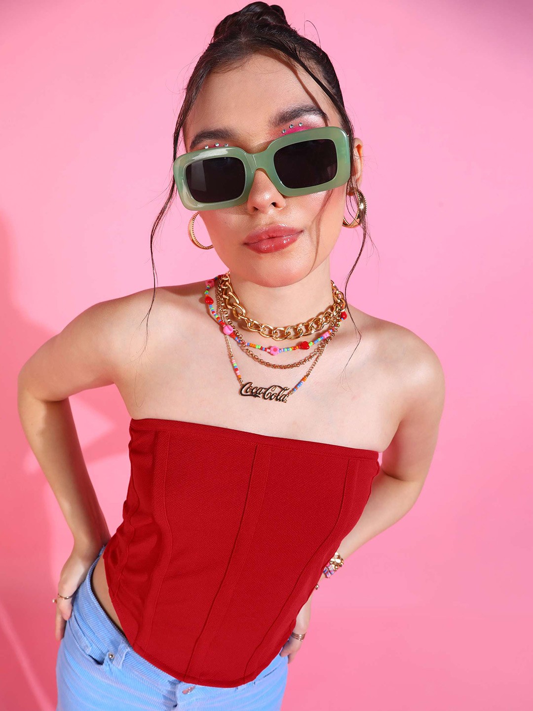

Oomph! Strapless Cropped Tube Top, Red