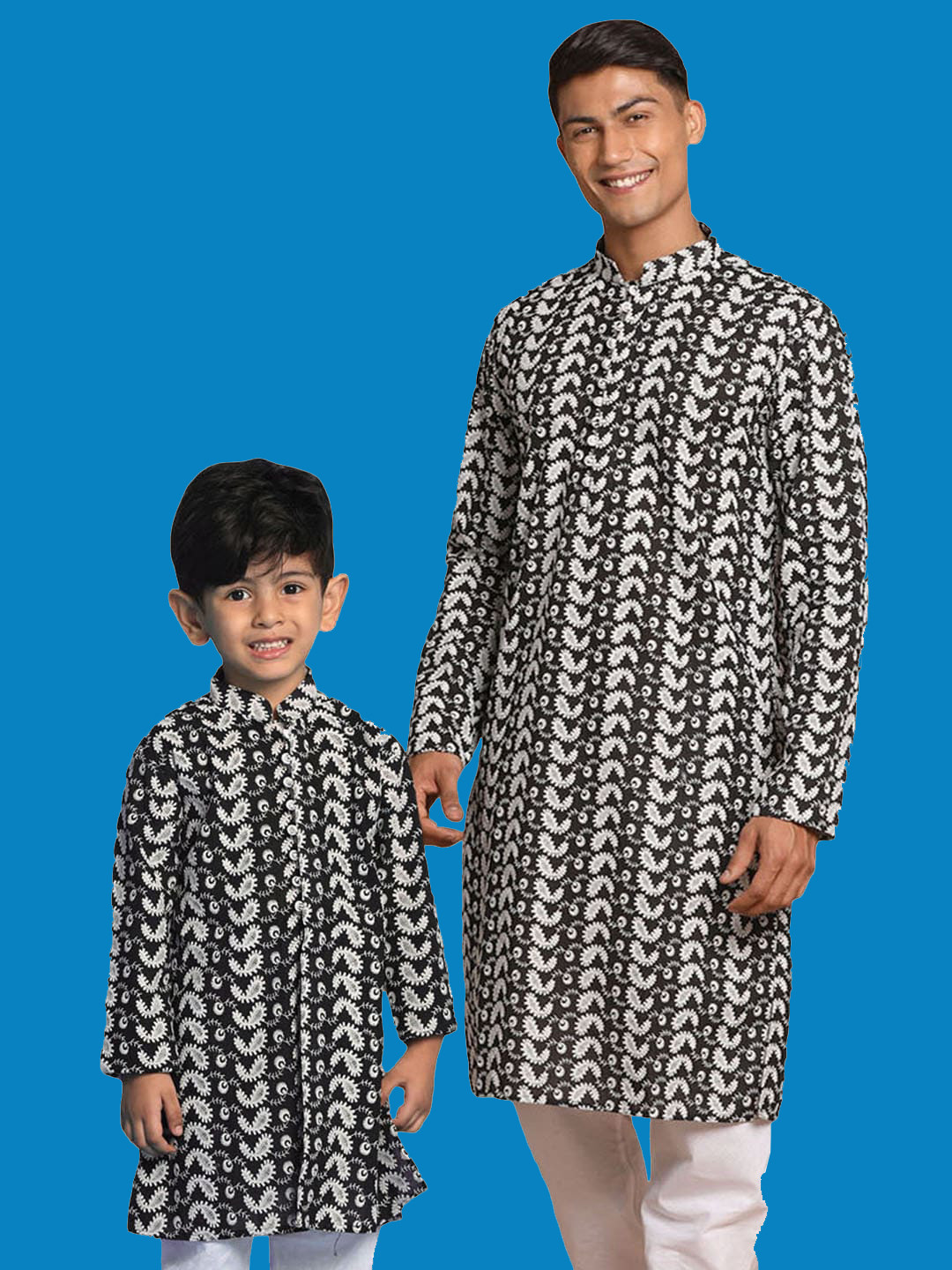 

VASTRAMAY Boys Paisley Embroidered Pure Cotton Chikankari Kurta, Black