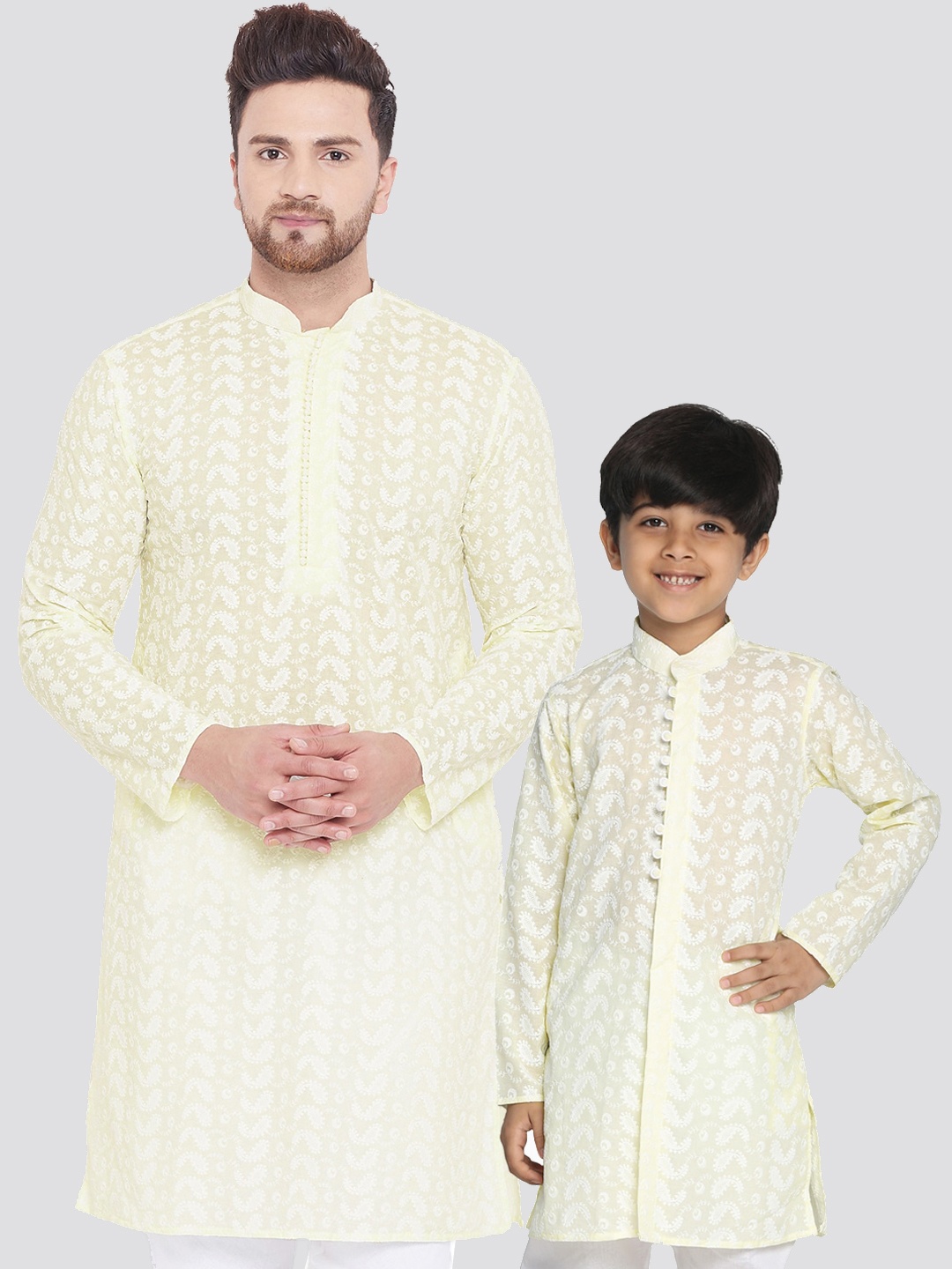 

VASTRAMAY Boys Paisley Embroidered Cotton Chikankari Kurta, Yellow