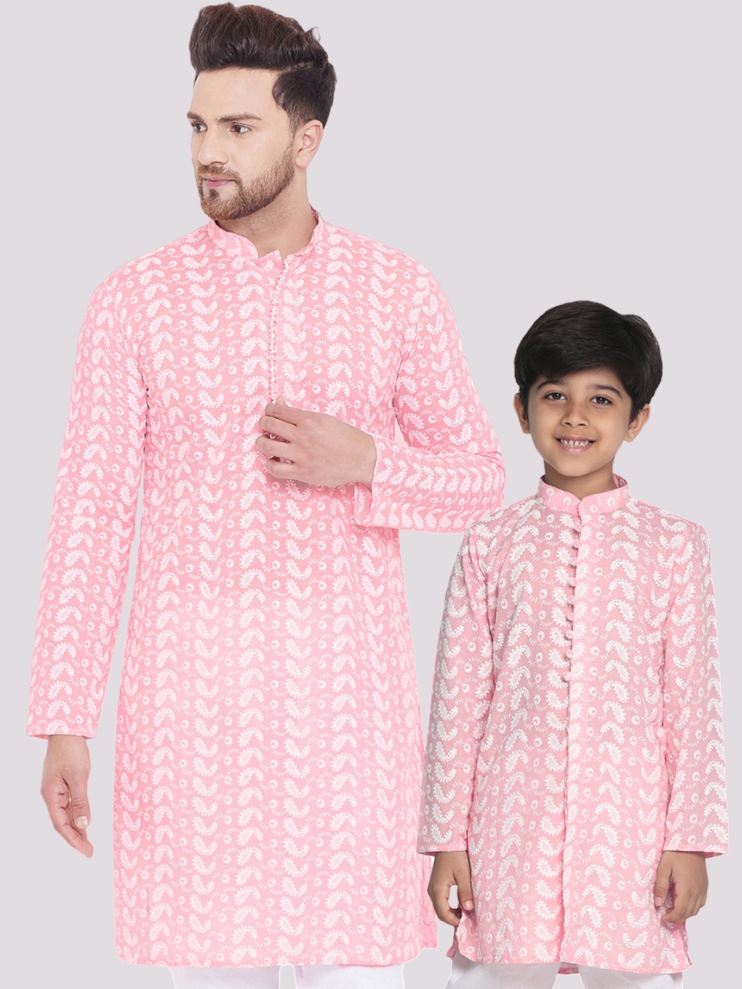 

VASTRAMAY Boys Ethnic Motifs Chikankari Embroidered Pure Cotton Kurta, Pink