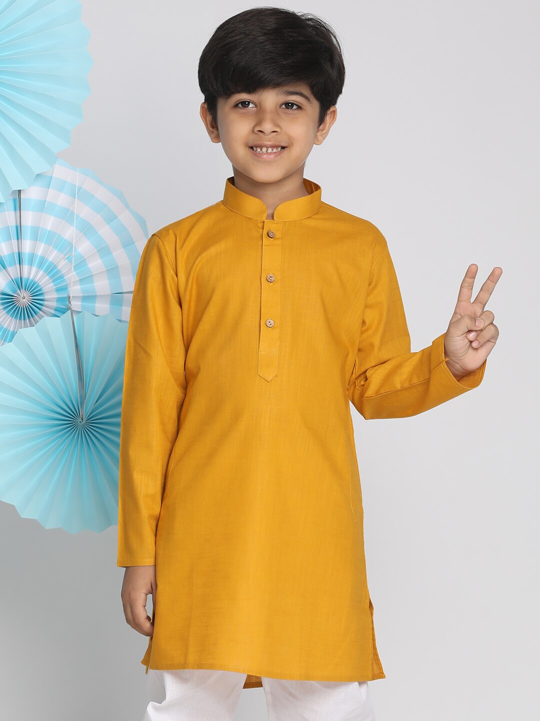 

VASTRAMAY Boys Mandarin Collar Cotton Kurta, Mustard