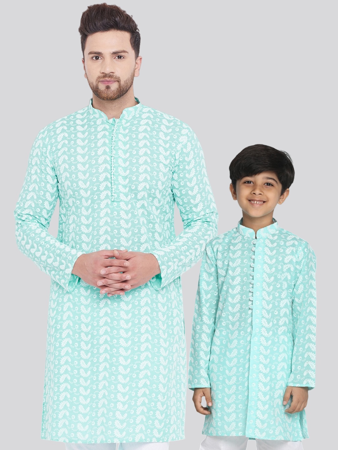 

VASTRAMAY Boys Ethnic Motifs Embroidered Chikankari Pure Cotton Kurta, Sea green