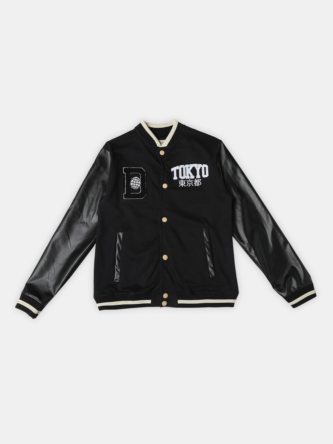 

R&B Boys Typography Printed Cotton Bomber Jacket, Black