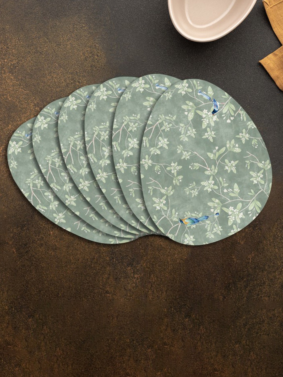 

SPACE OF JOY 6 Pcs Green Floral Oval Table Placemats