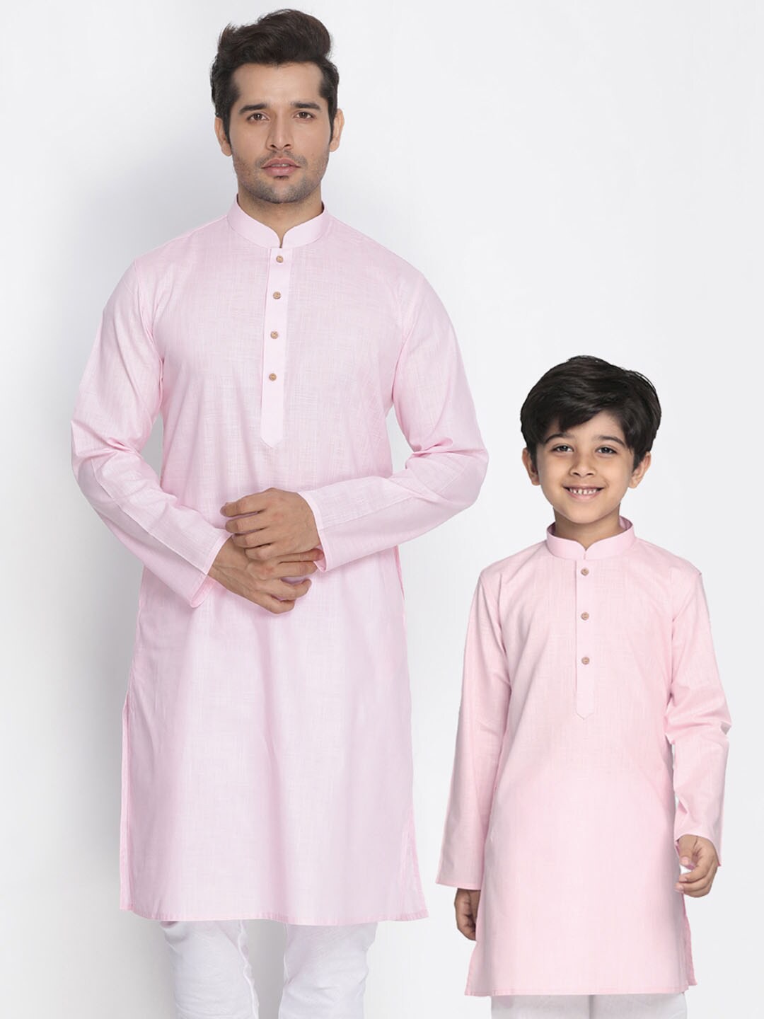 

VASTRAMAY Mandarin Collar Cotton Linen Straight Kurta, Pink