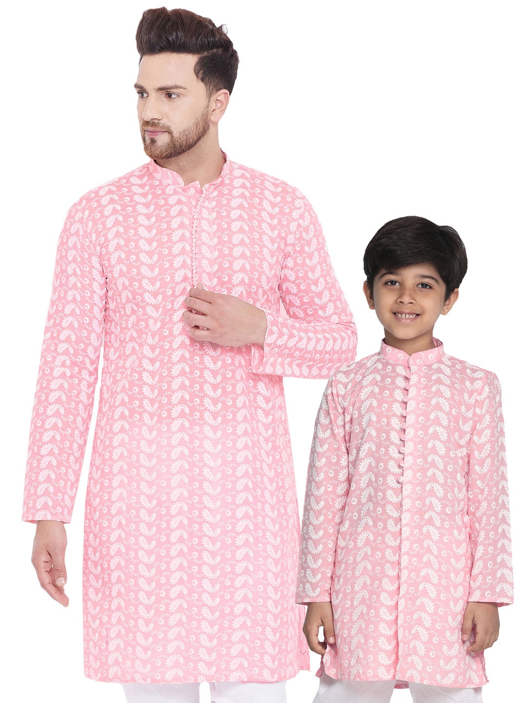 

VASTRAMAY Paisley Embroidered Chikankari Pure Cotton Straight Kurta, Pink