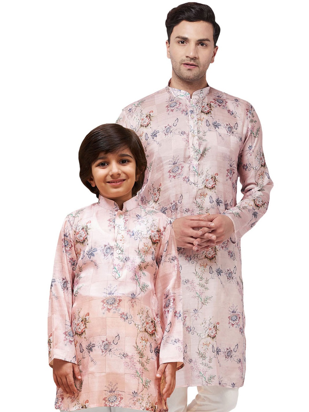 

VASTRAMAY Floral Printed Mandarin Collar Straight Kurta, Pink