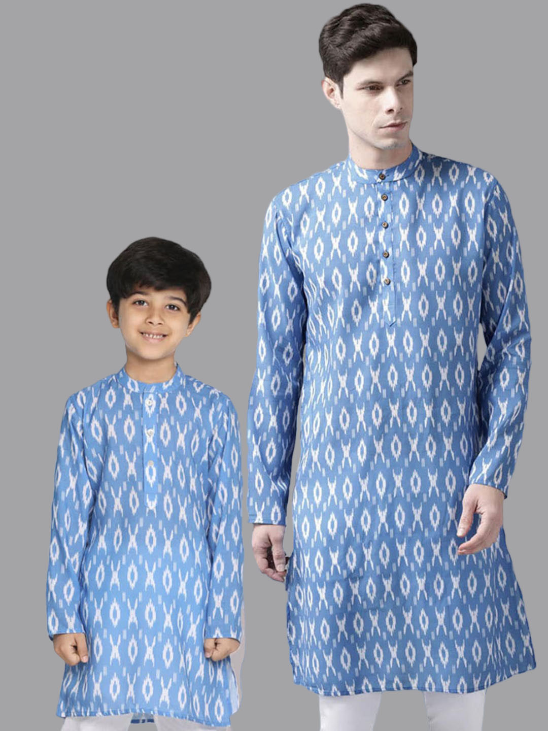 

VASTRAMAY Printed Band Collar Kurta, Blue