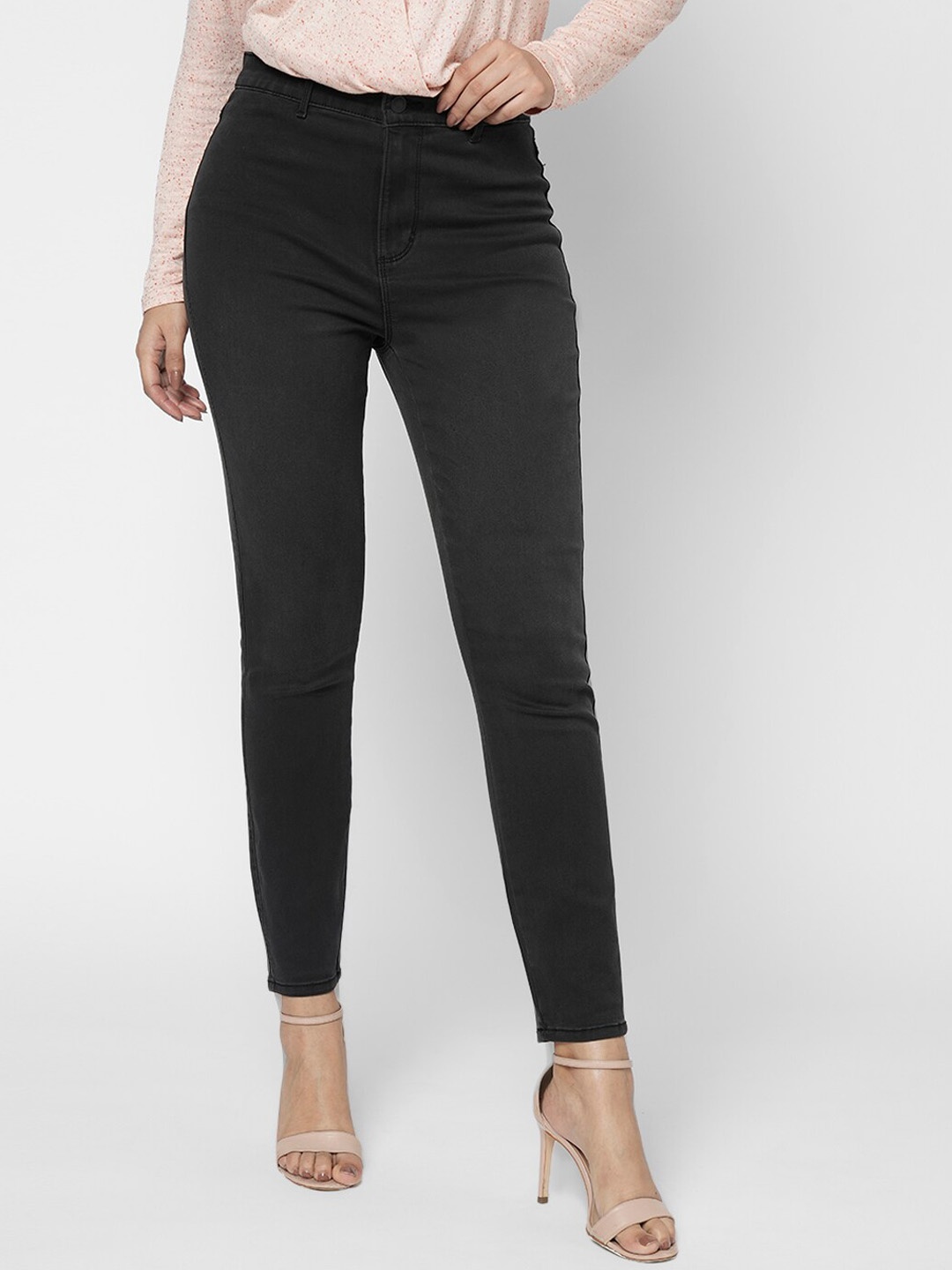 

Vero Moda Women Grey Skinny Fit Clean Look High Rise Stretchable Jeans, Black