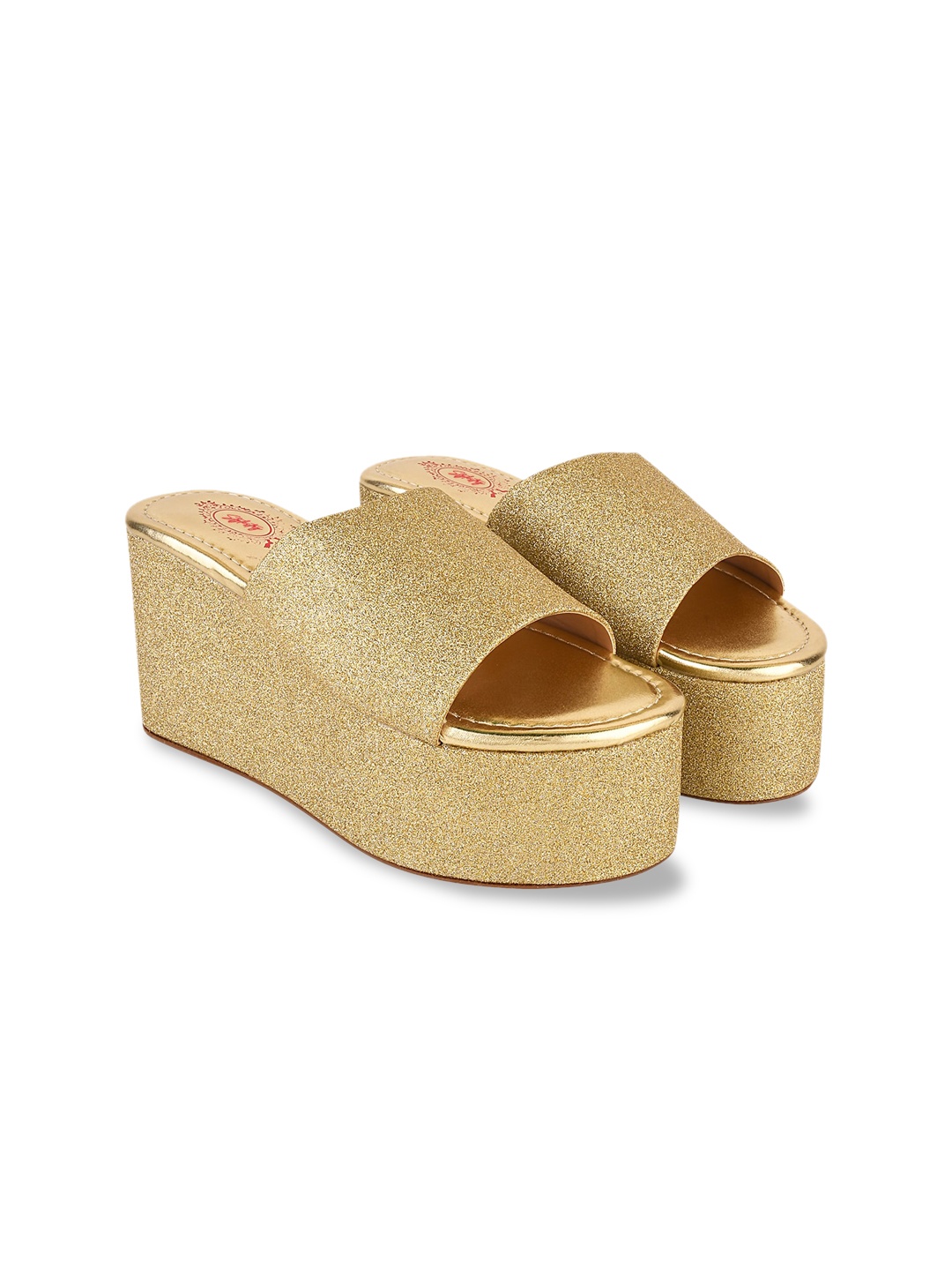 

Stylestry Embellished Open Toe Flatform Heels, Gold