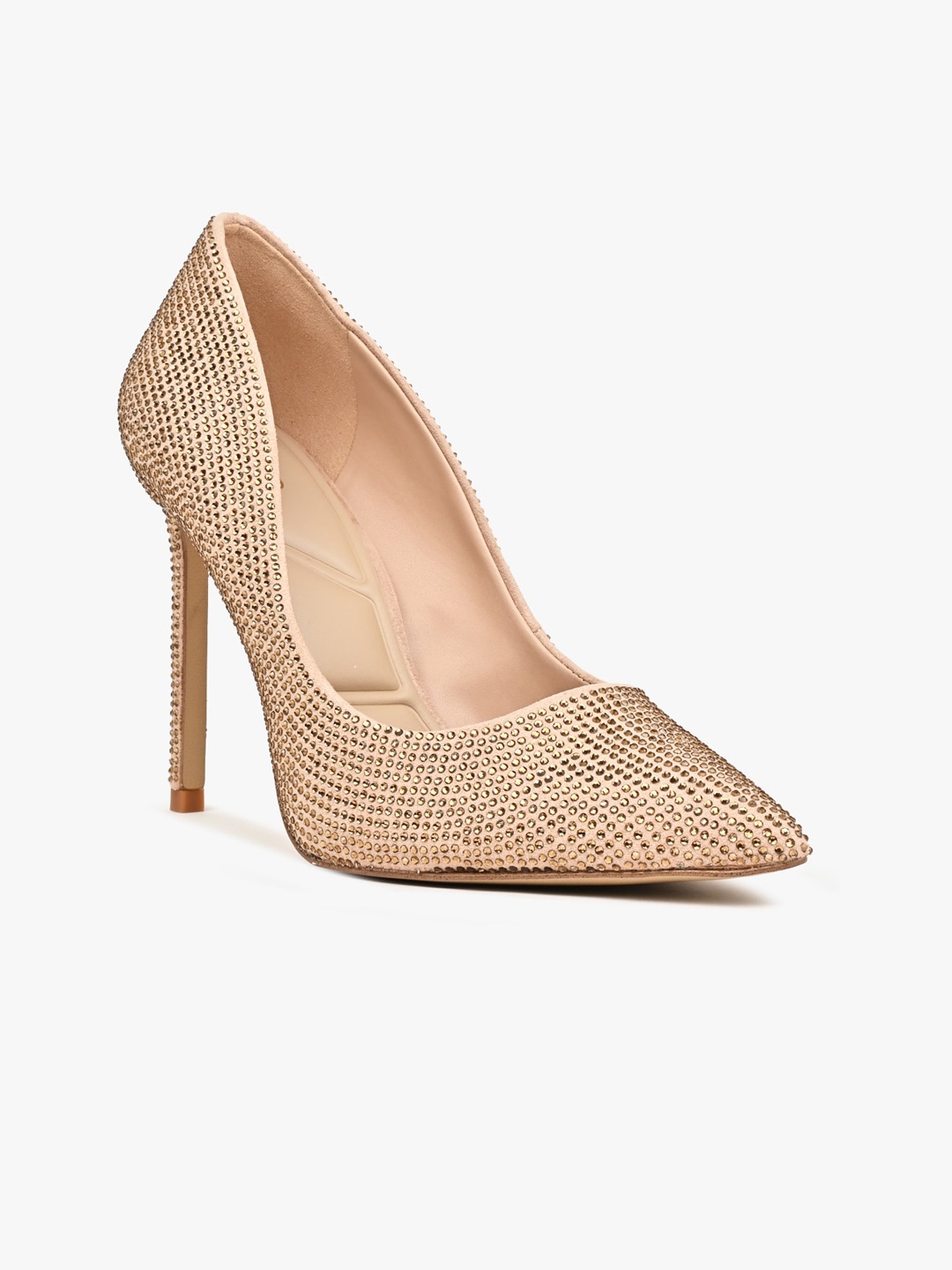 

ALDO Embellished Pointed Toe Pumps Slim Heels, Beige