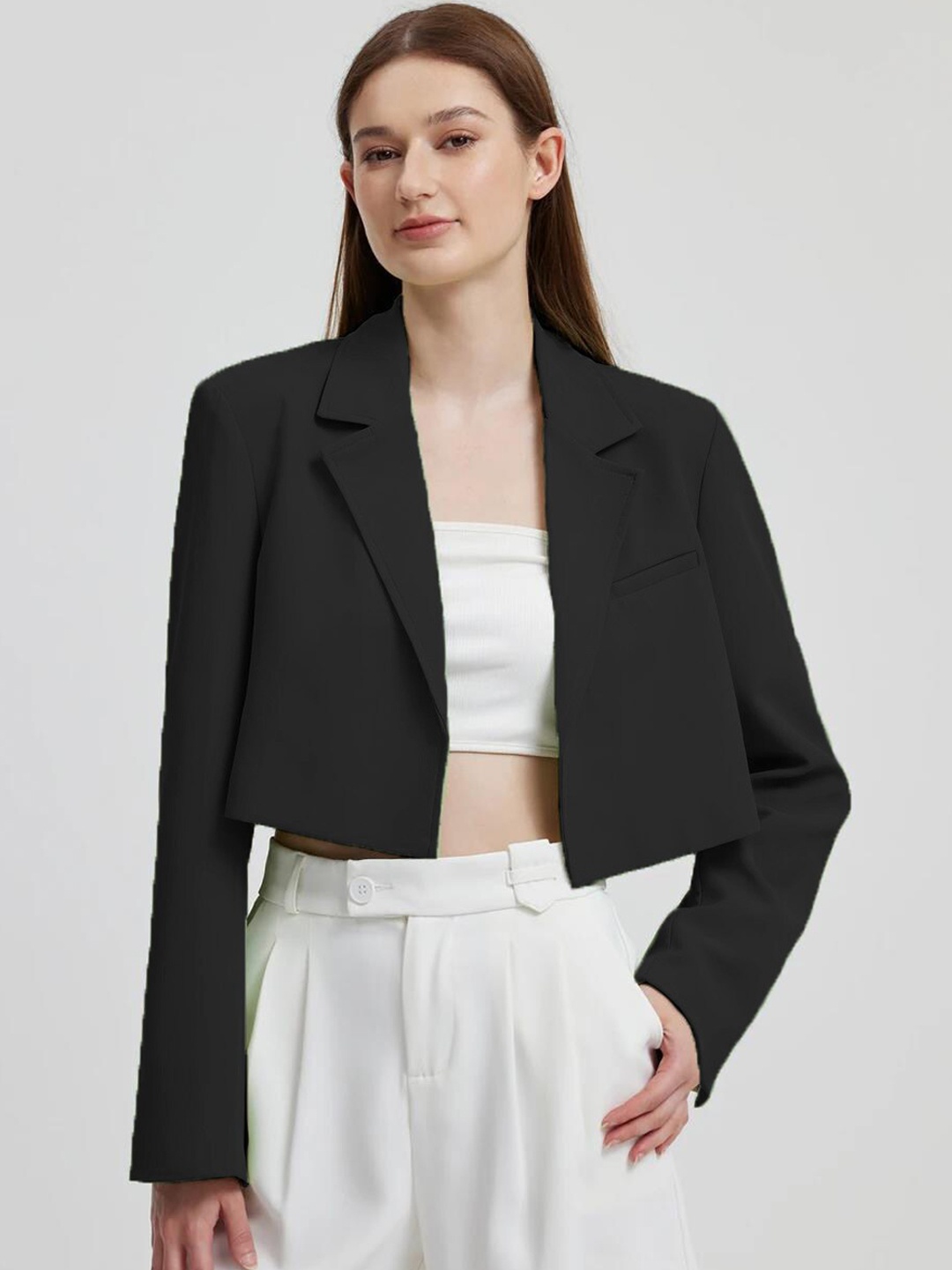 

Kotty Black Crop Notched Lapel Collar Regular Fit Blazer