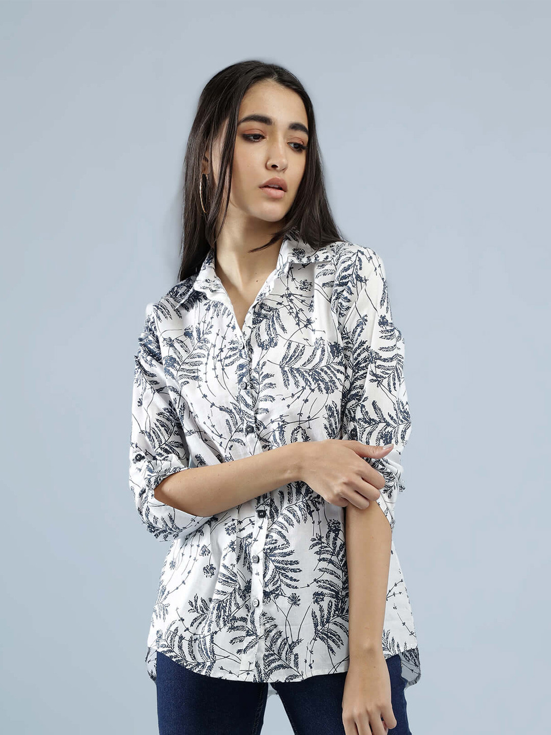 

IDK Floral Printed Cotton Shirt Style Top, White