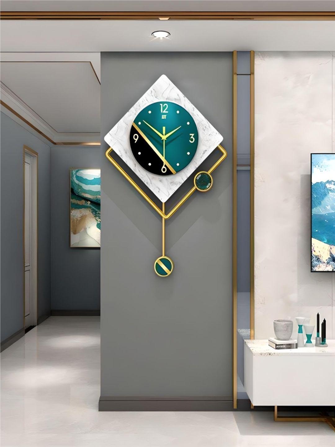 

The Art House Teal & Gold-Toned Contemporary Geometric Shaped Wall Clock
