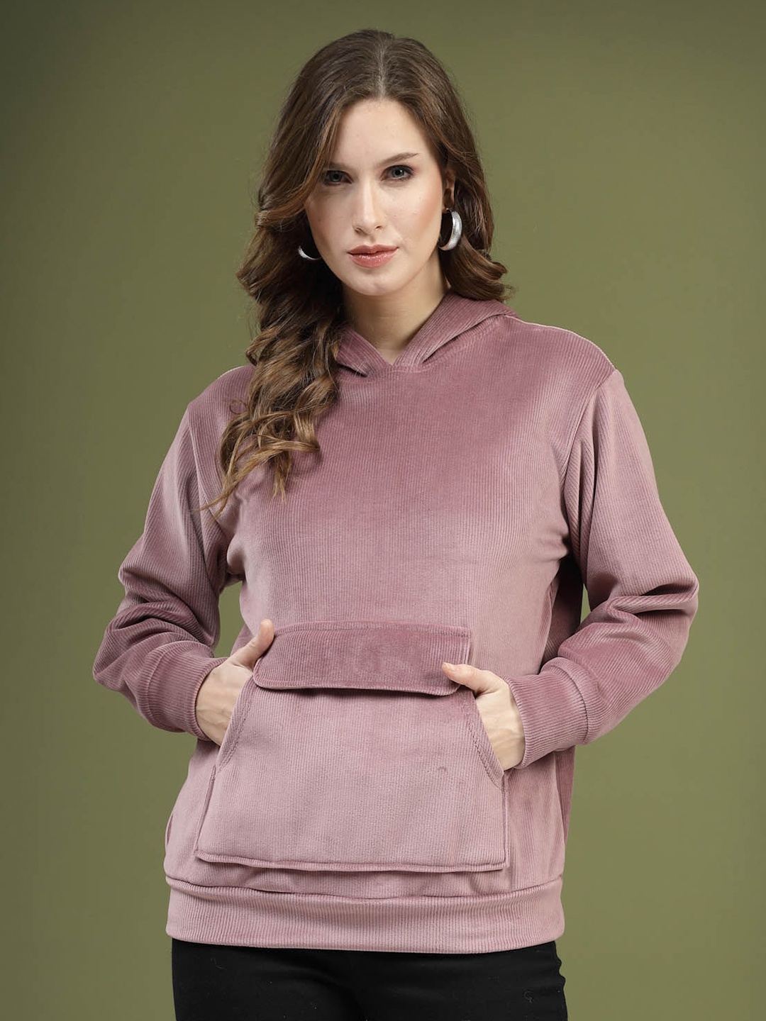 

plusS Pink Hooded Long Sleeves Pullover Sweatshirt