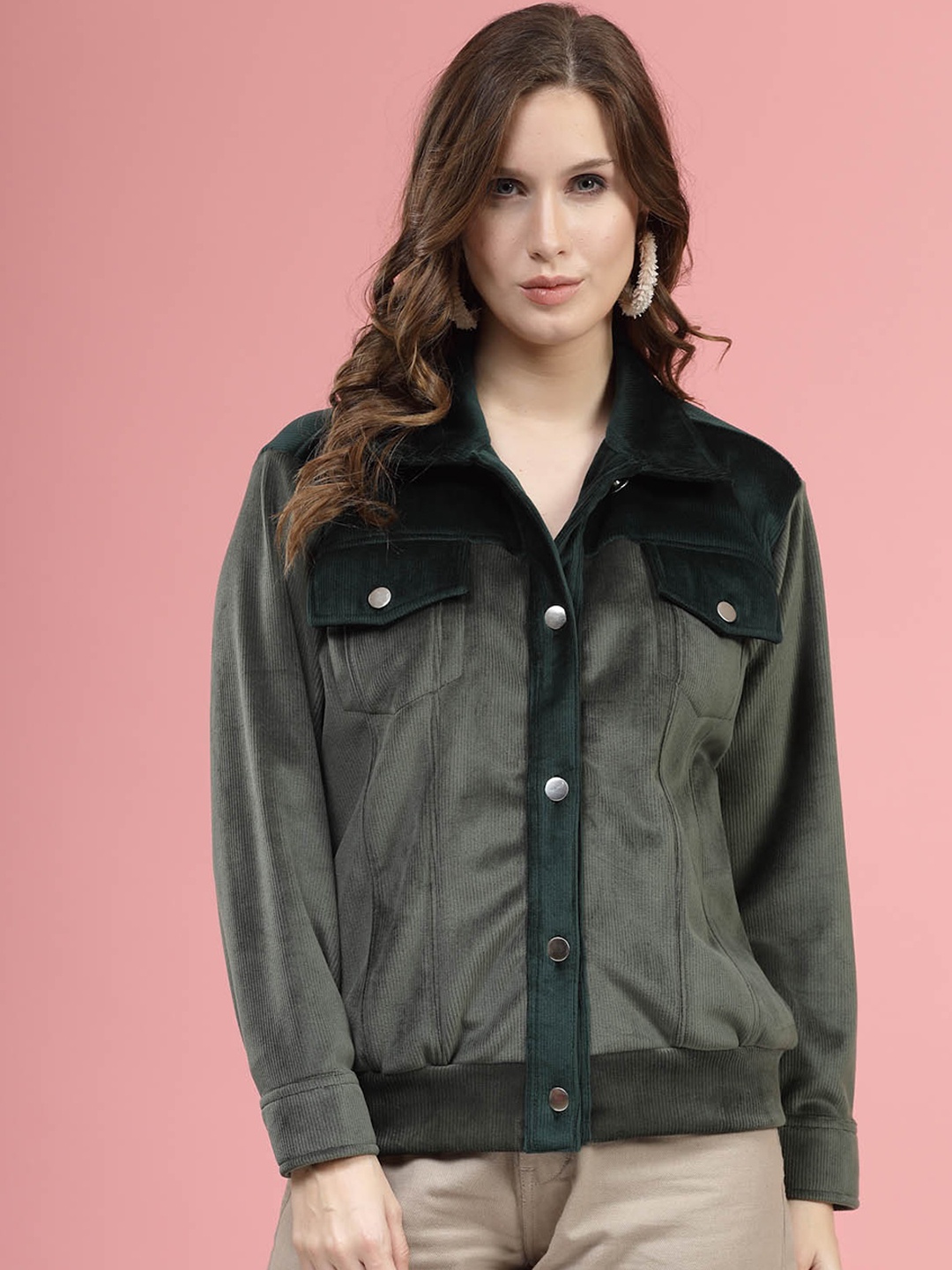 

plusS Green Colourblocked Tailored Jacket