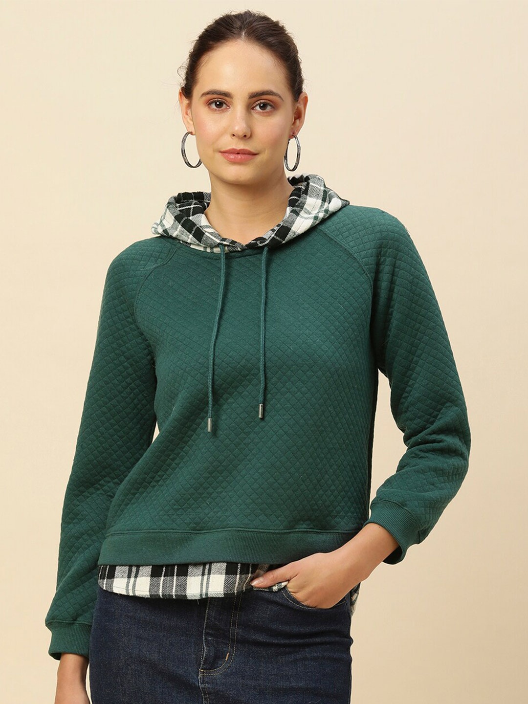 

Chemistry Self Design Hooded Layered Pullover Sweatshirt, Green
