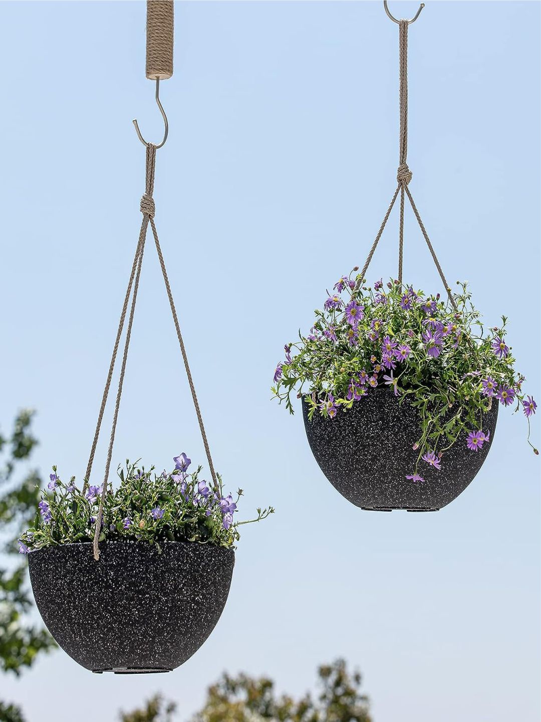 

The Art House Black & White 2 Pieces Ceramic Hanging Planters
