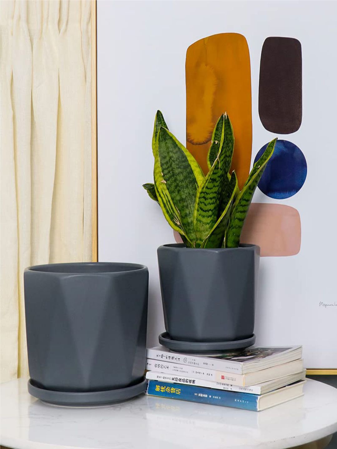 

The Art House Grey Textured Ceramic Planter With Tray