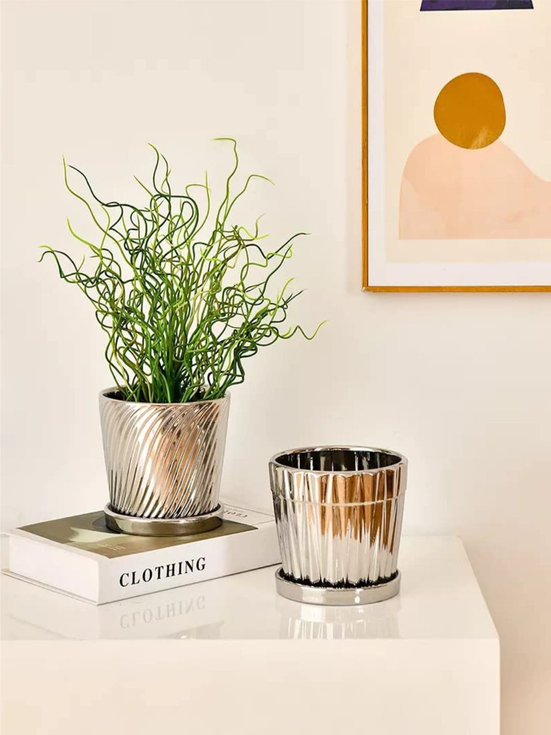 

The Art House Silver Toned Textured Ceramic Planter