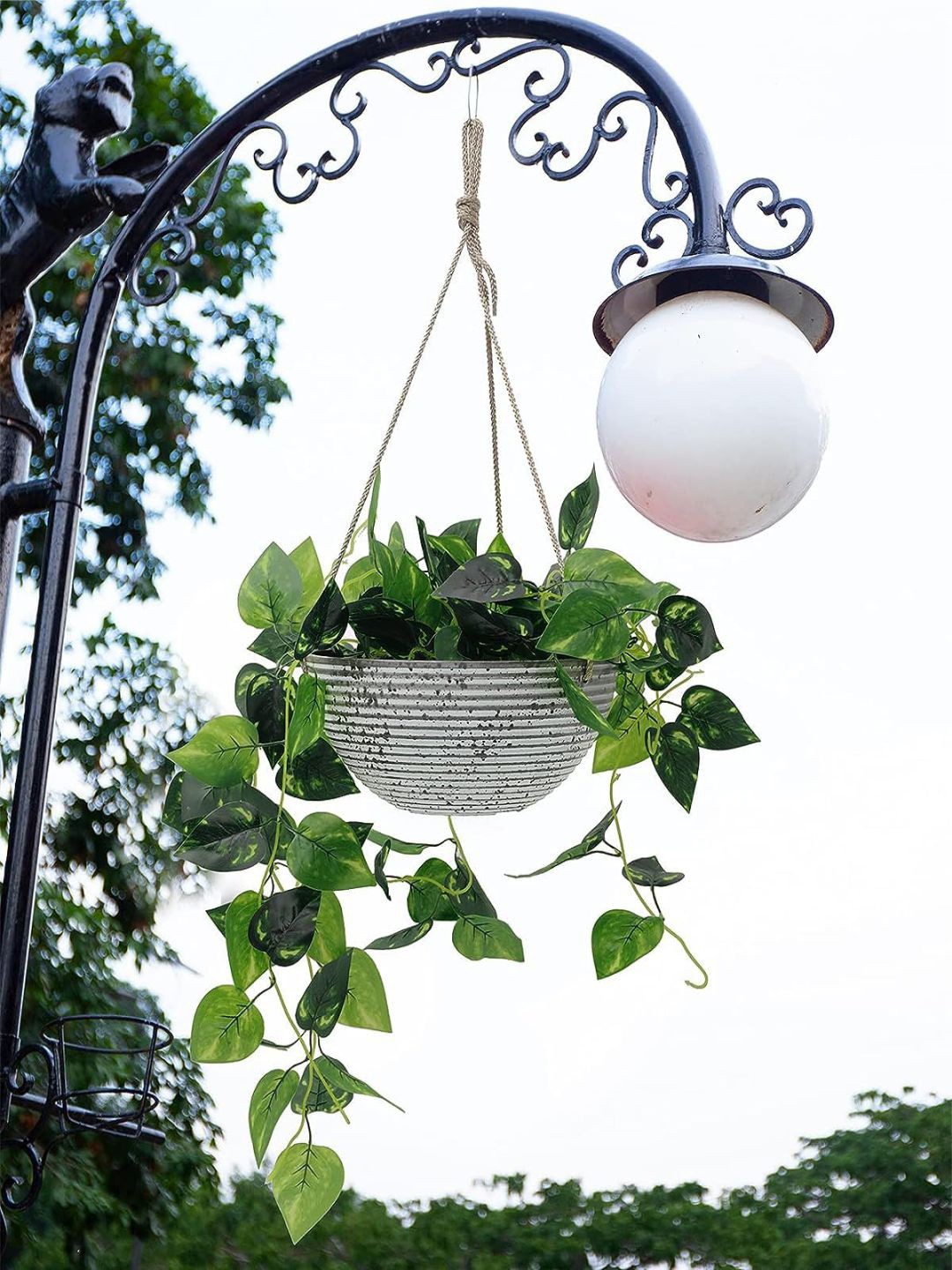 

The Art House White & Grey Striped Ceramic Hanging Planter