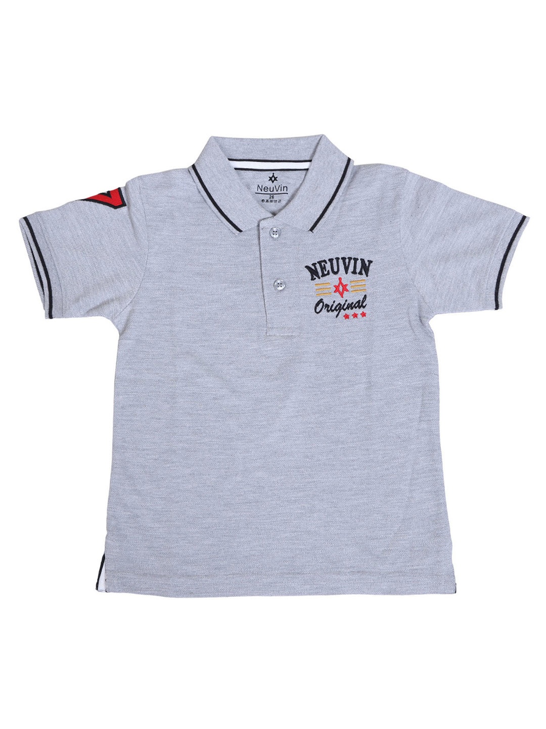 

BAESD Boys Brand Logo Printed Polo Collar Cotton T-shirt, Grey melange