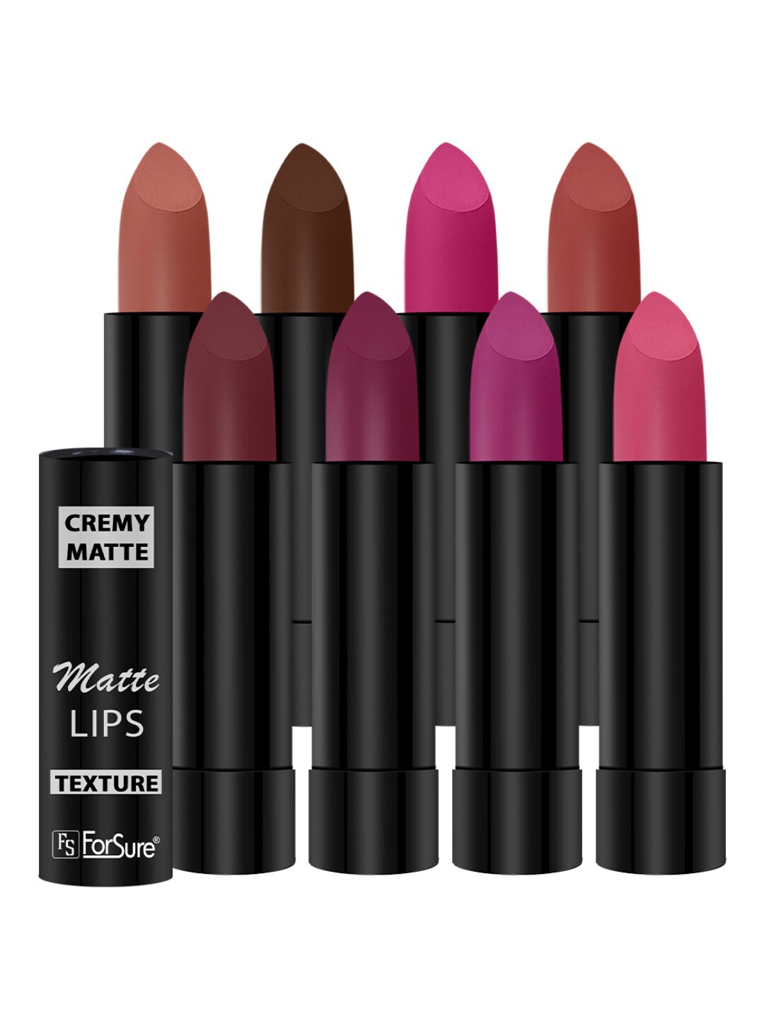 

ForSure Set Of 8 Cremy Matte Textured Lipstick - 3.5g Each - 55-58-60-62-67-71-73-87, Pink