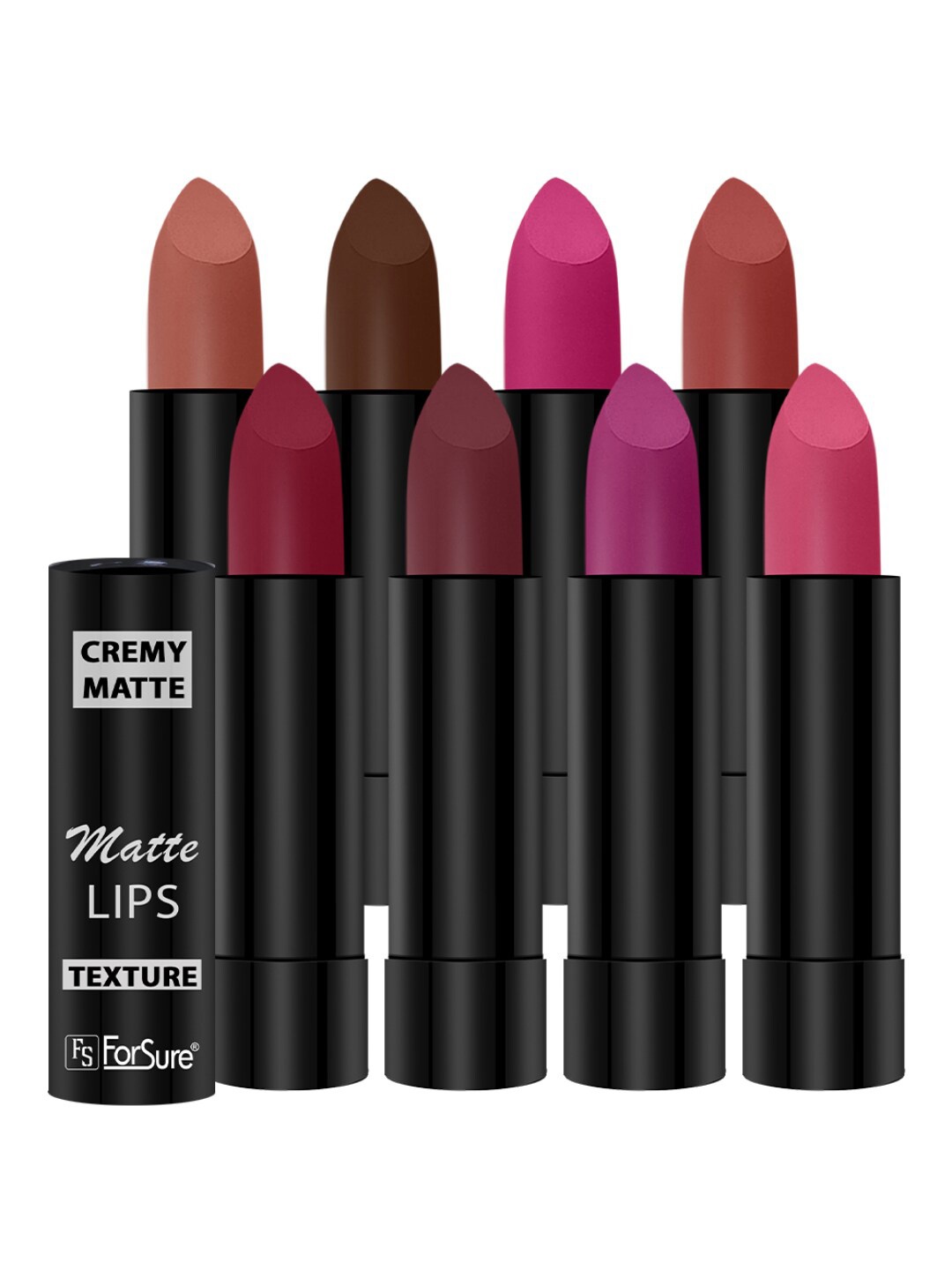 

ForSure Set Of 8 Cremy Matte Textured Lipstick - 3.5g Each - 58-60-62-67-71-73-80-87, Pink