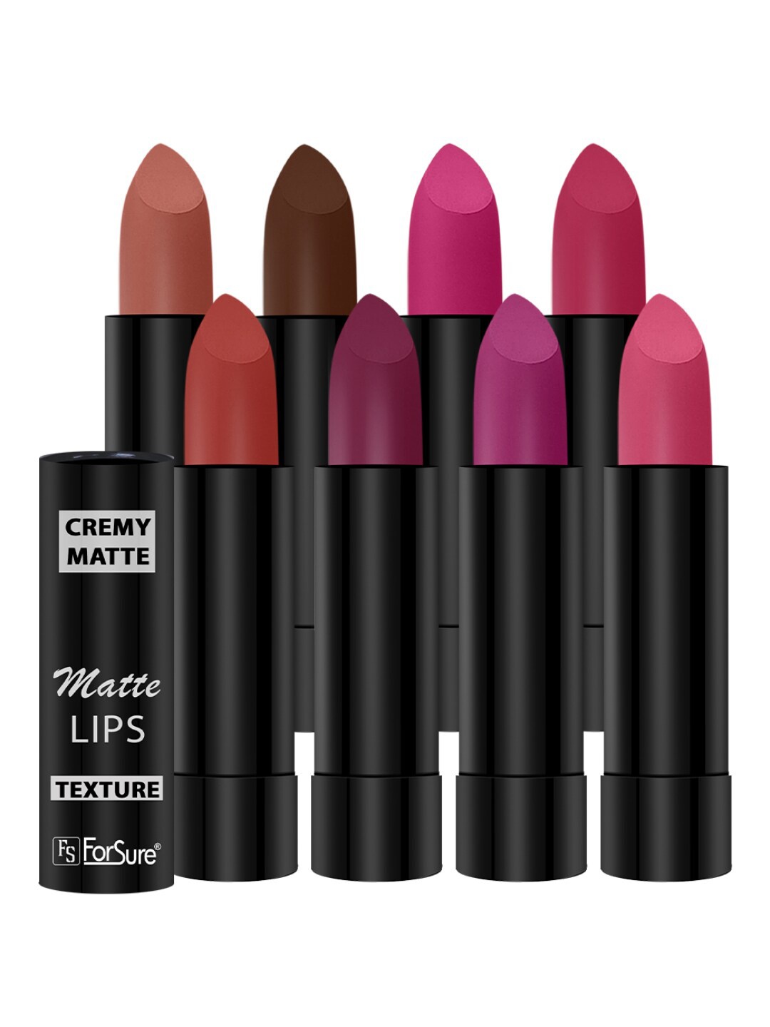 

ForSure Set Of 8 Cremy Matte Textured Lipstick - 3.5g Each - 52-55-58-60-62-67-71-92, Pink