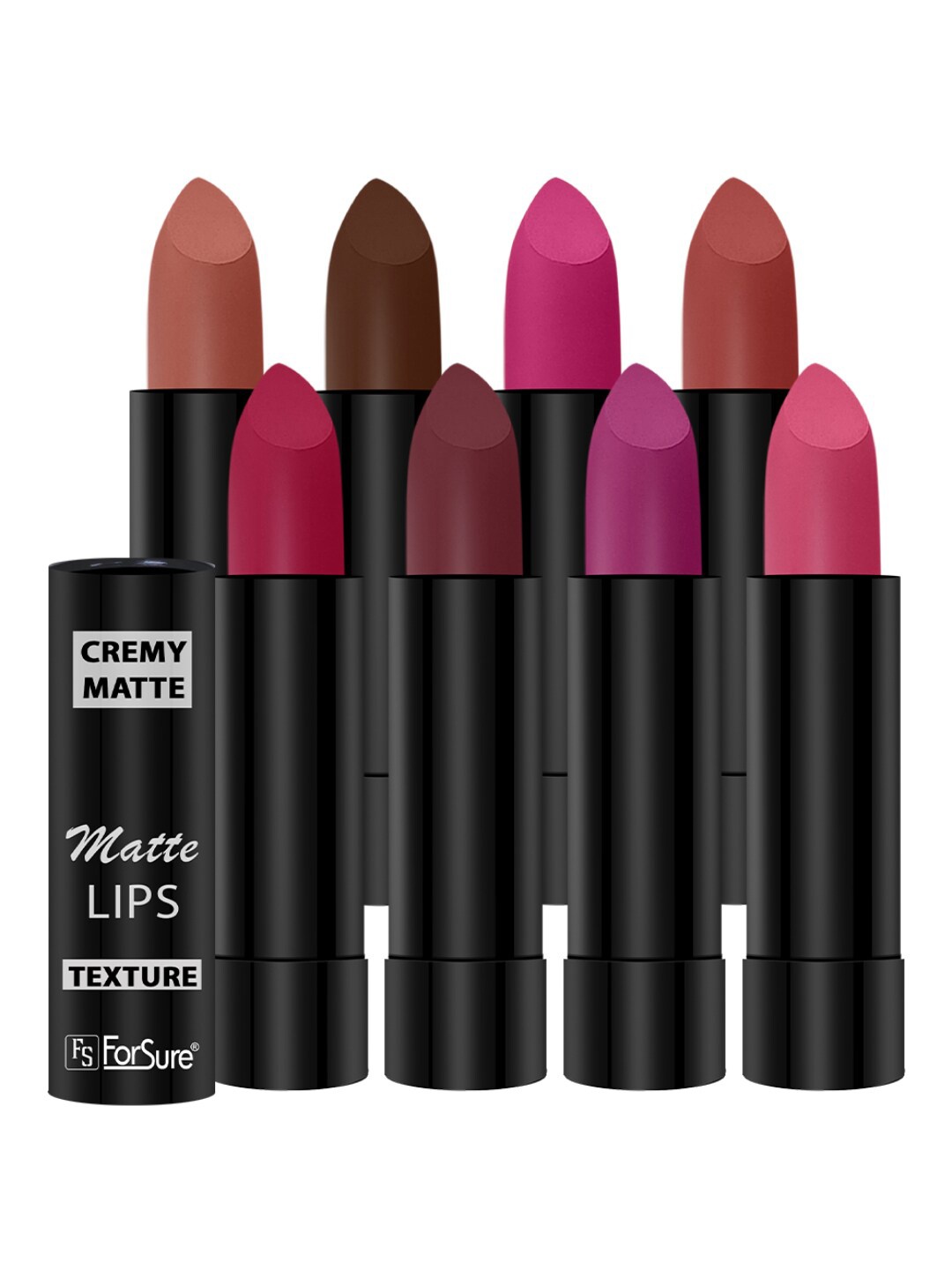 

ForSure Set Of 8 Cremy Matte Textured Lipstick - 3.5g Each - 58-60-62-67-71-73-80-84, Pink