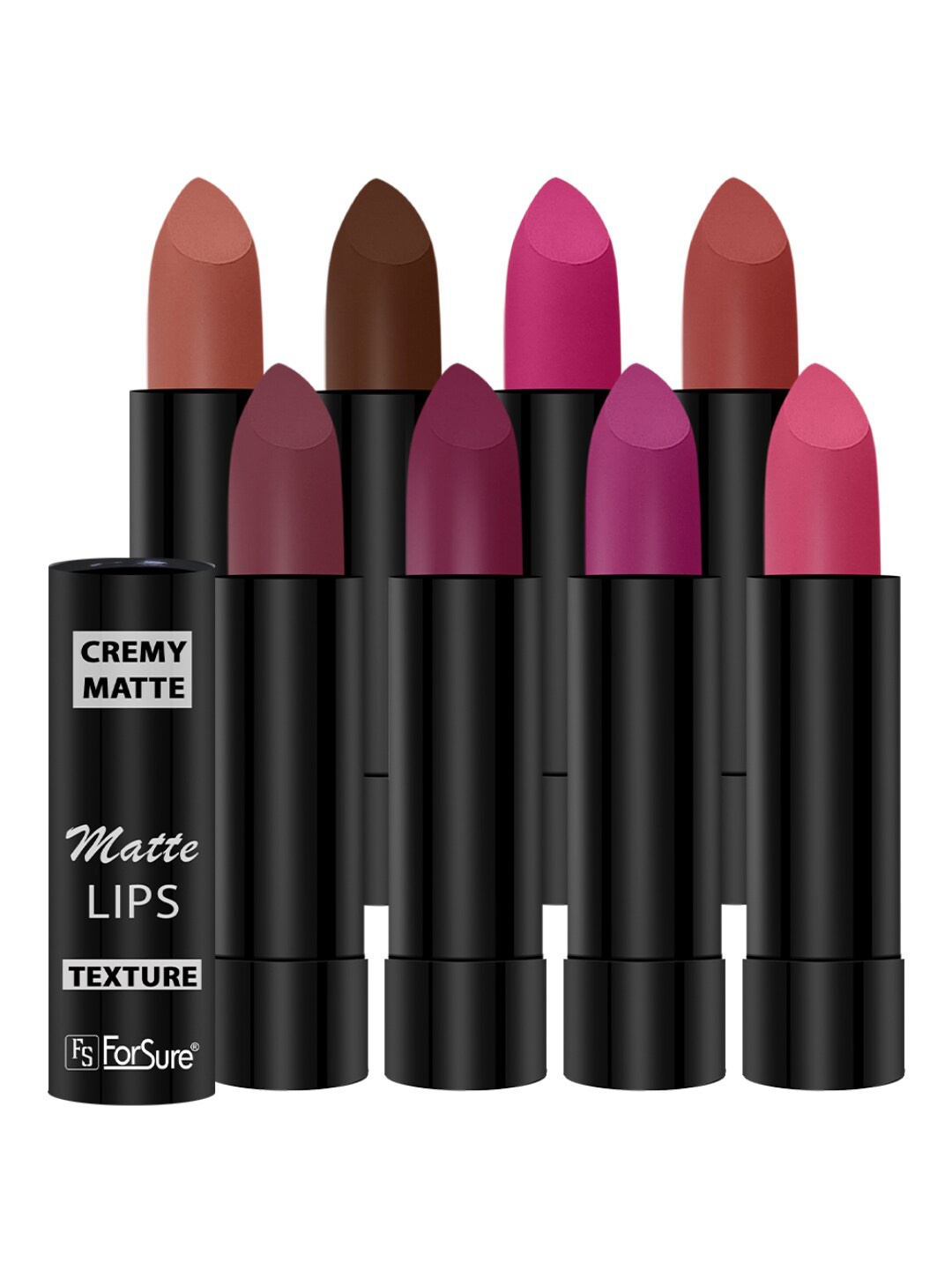 

ForSure Set Of 8 Cremy Matte Textured Lipstick - 3.5g Each - 55-58-60-62-67-71-73-96, Red