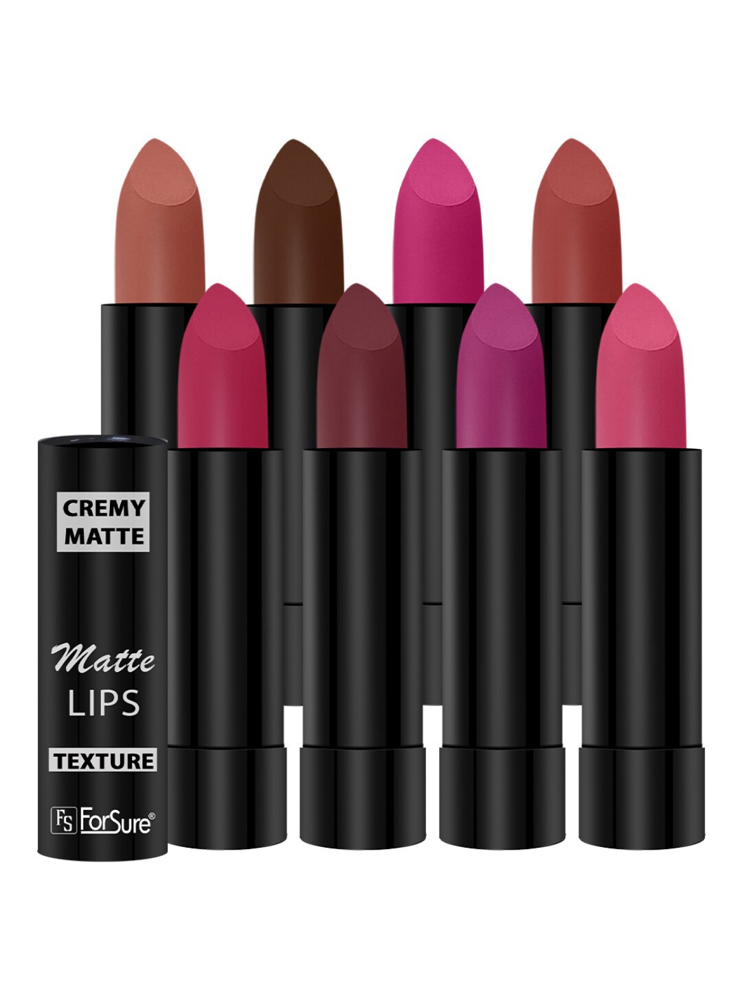 

ForSure Set Of 8 Cremy Matte Textured Lipstick - 3.5g Each - 58-60-62-67-71-73-80-92, Nude